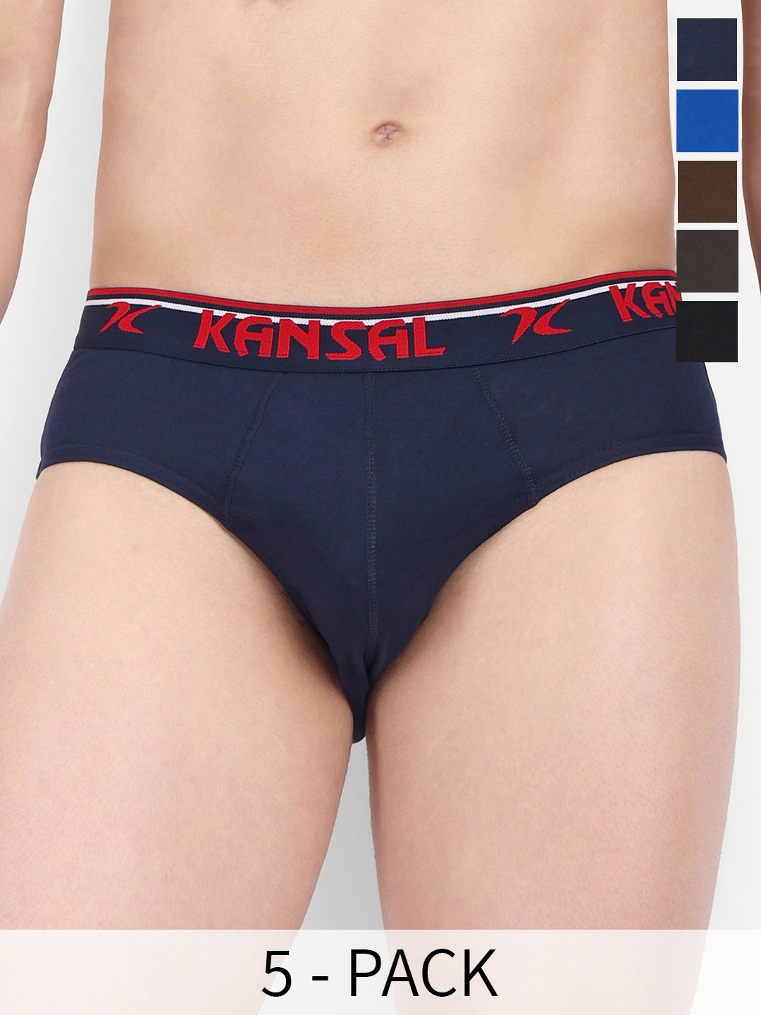 

KANSAL Pack Of 5 Mid-Rise Seamless Cotton Basic Briefs- 6-CUT_1051_P5, Blue