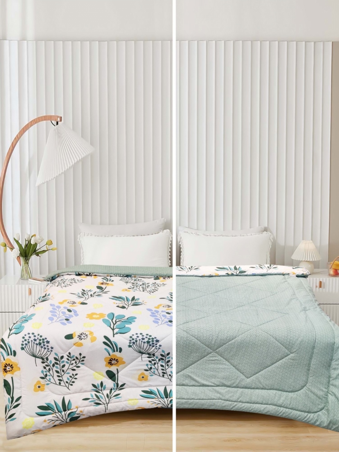 

Supreme Home Collective White & Green Floral Cotton AC Room 300 GSM Double Bed Comforter