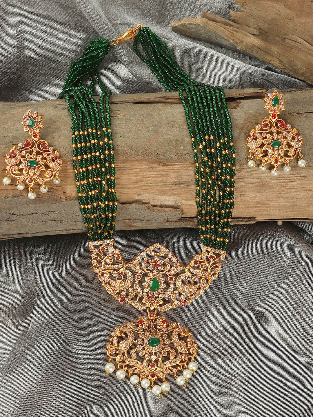 

StileAdda Gold-Plated stone studded and beads Jewellery Set, Green