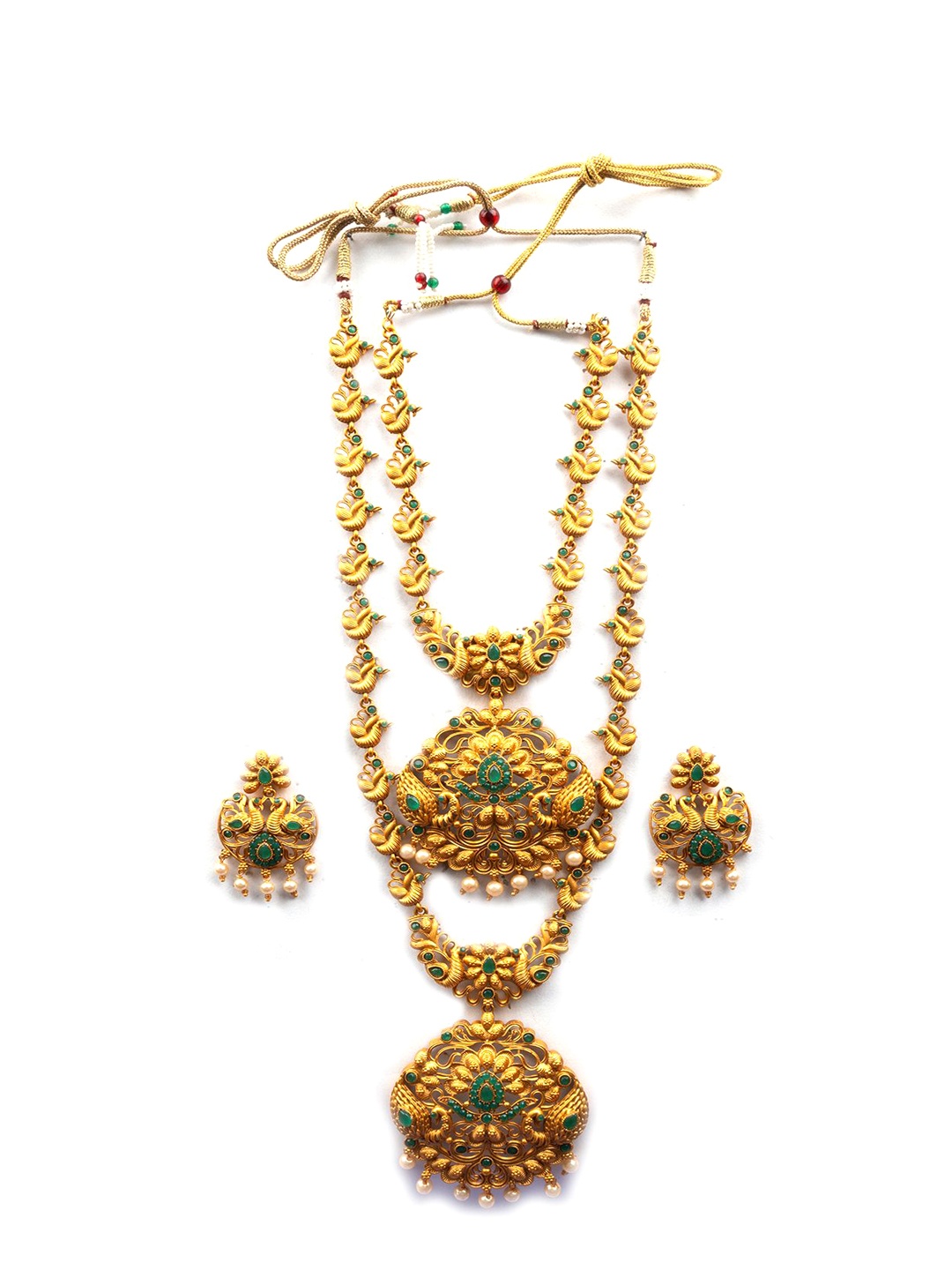 

StileAdda Gold-Plated Stone-Studded & Beaded Temple Jewellery Set, Green
