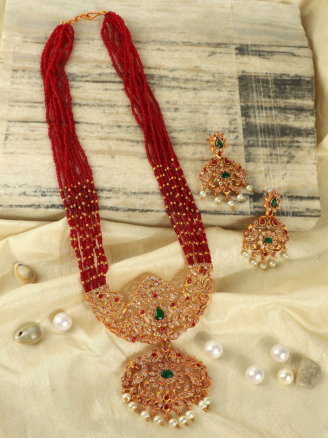 

StileAdda Gold-Plated Stone-Studded Jewellery Set