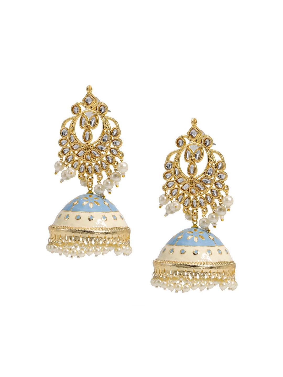 

Shining Jewel - By Shivansh Gold-Plated Cubic Zirconia Studed Jhumkas