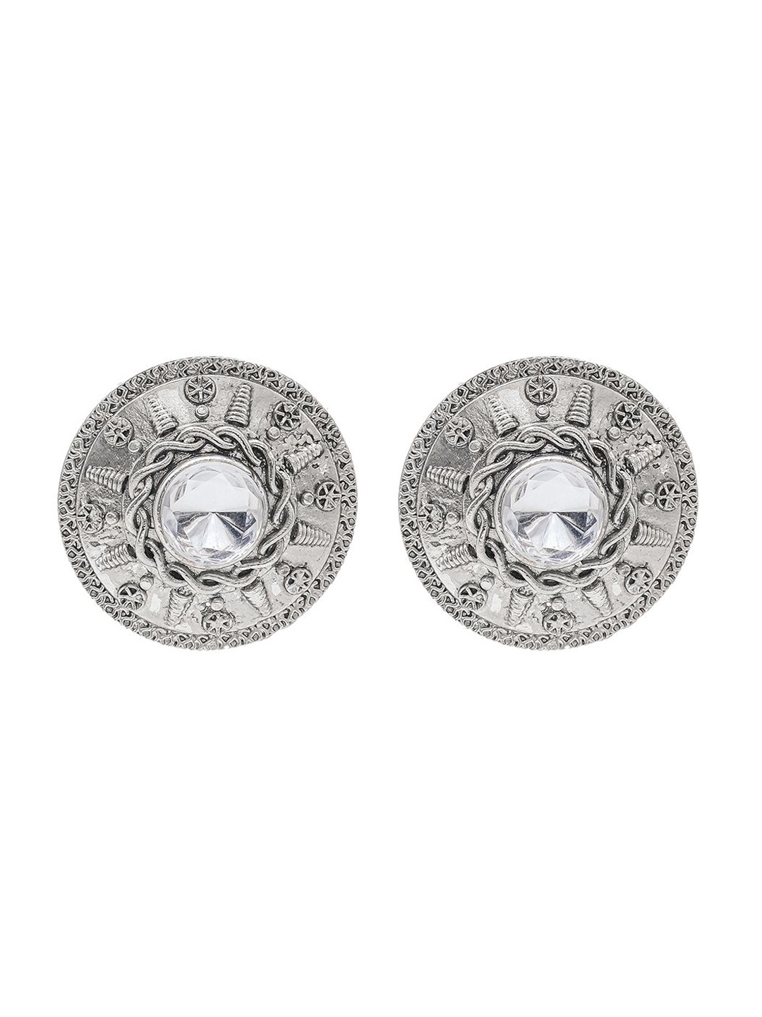 

Shining Jewel - By Shivansh Silver-Plated Silver Studs Earrings, White