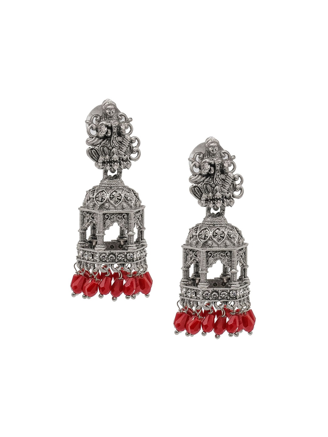 

Shining Jewel - By Shivansh Silver Plated Cubic Zirconia Studed Oxidised Jhumkas