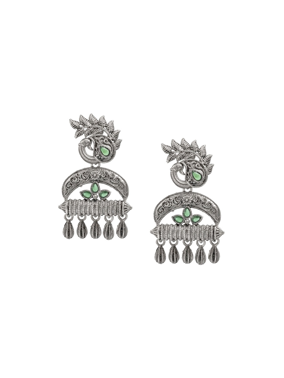 

Shining Jewel - By Shivansh Silver Plated Oxidised Cubic Zirconia Studed Drop Earrings