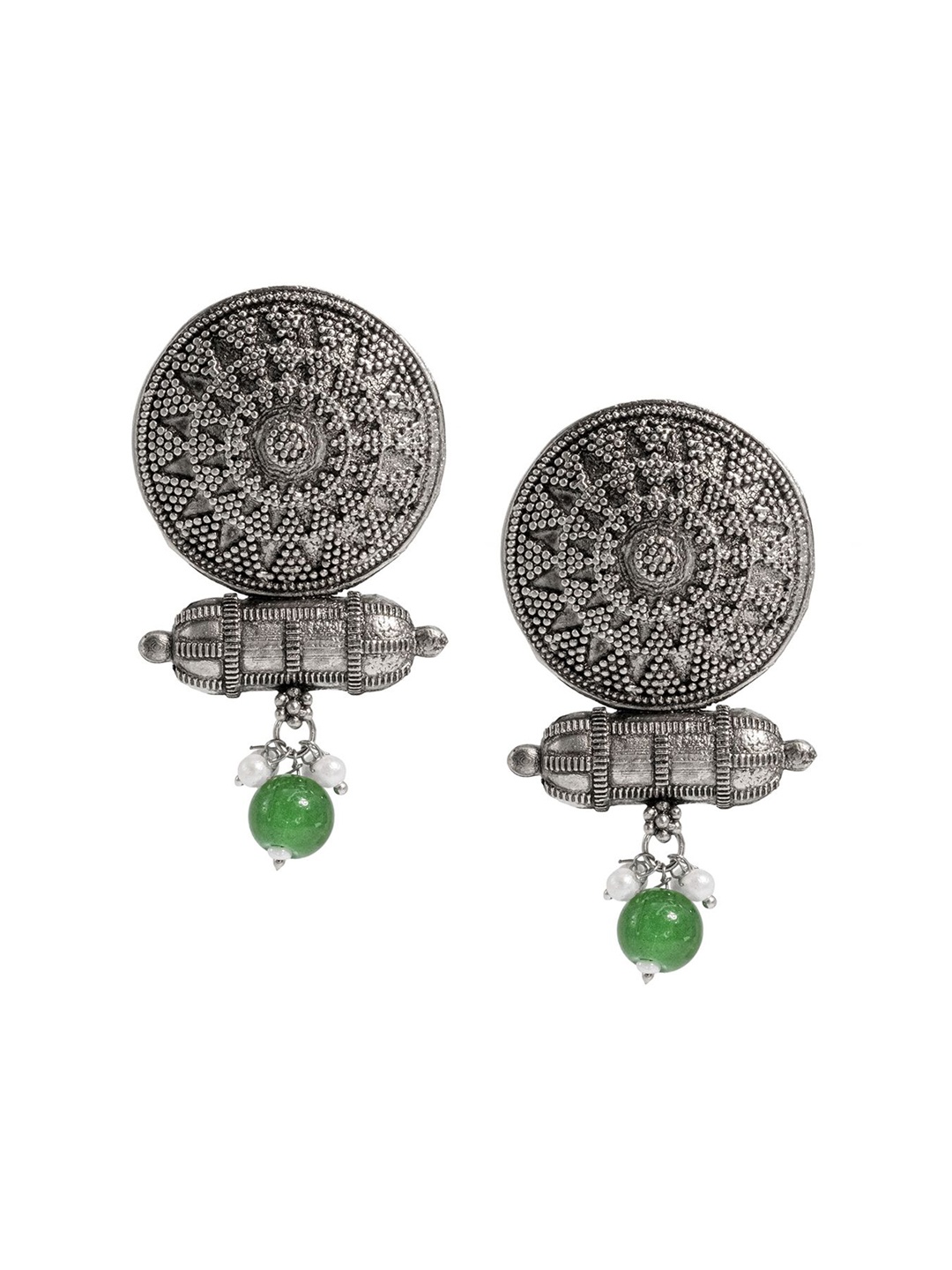 

Shining Jewel - By Shivansh Silver-Plated Oxidised Contemporary Drop Earrings