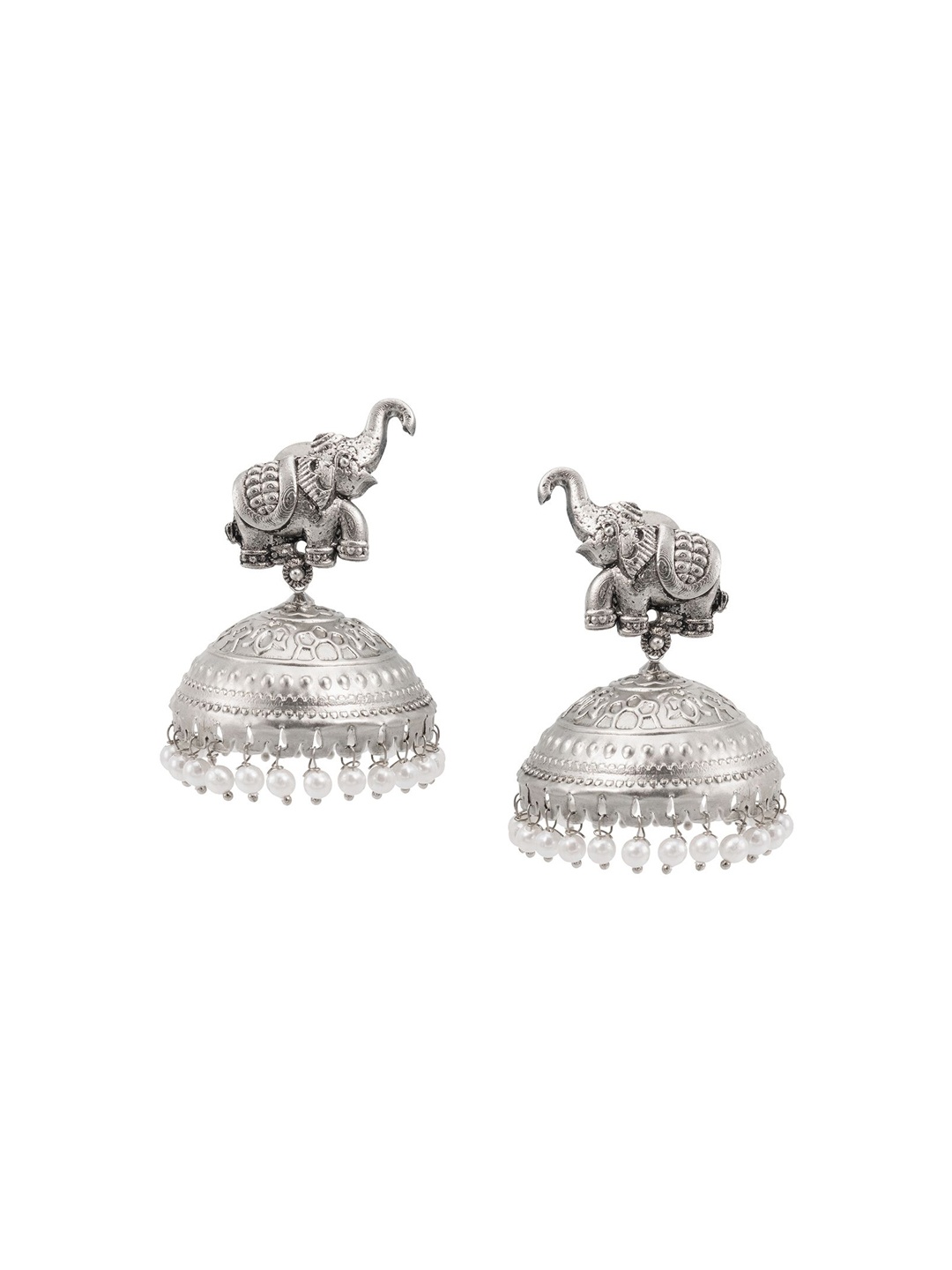 

Shining Jewel - By Shivansh Silver-Plated Artificial Beads Animal Shaped Jhumkas