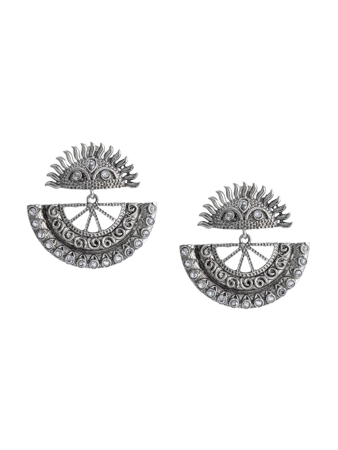 

Shining Jewel - By Shivansh Silver-Plated Oxidised Contemporary Drop Earrings