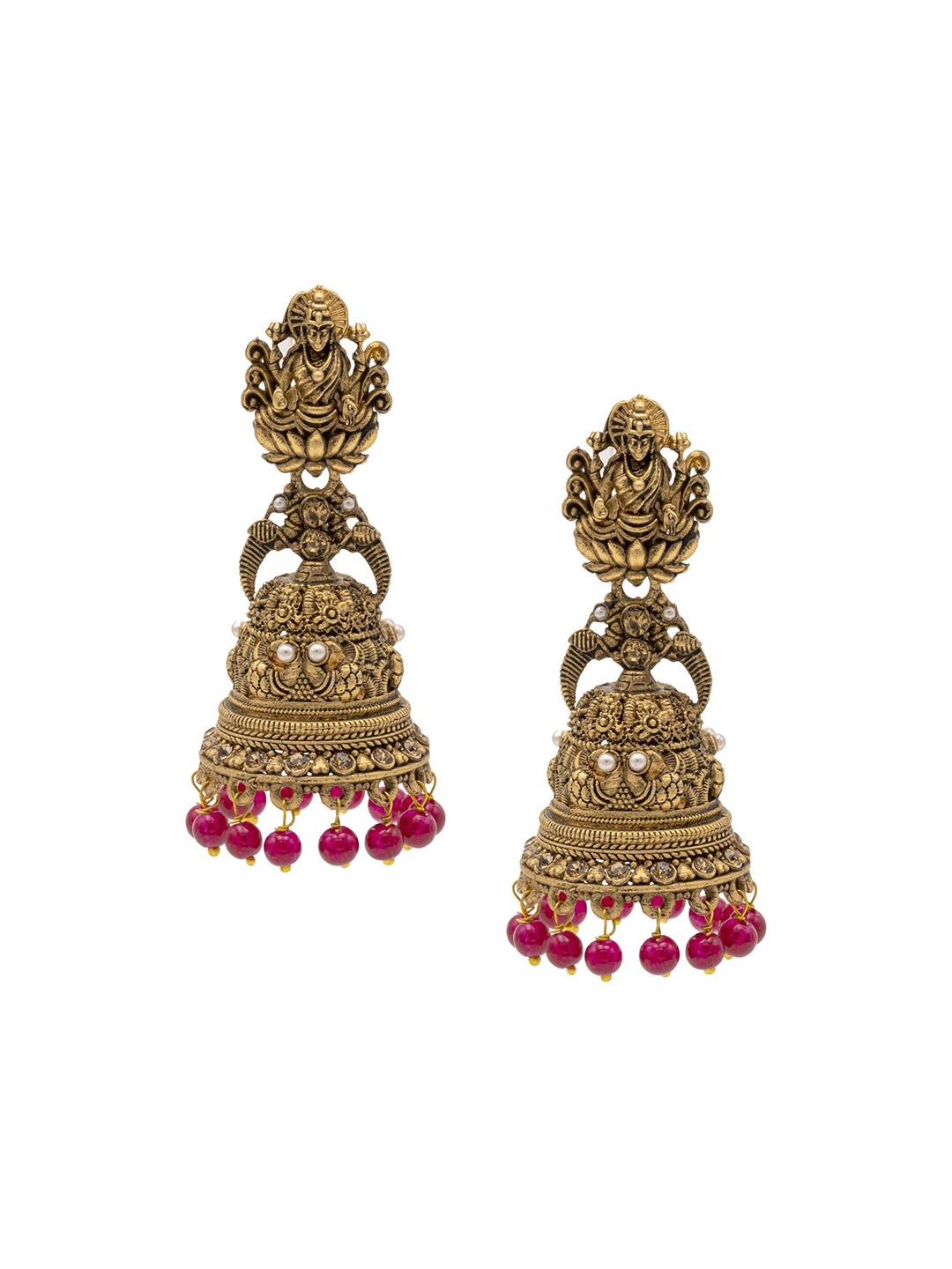 

Shining Jewel - By Shivansh Gold-Plated Cubic Zirconia Dome Shaped Jhumkas
