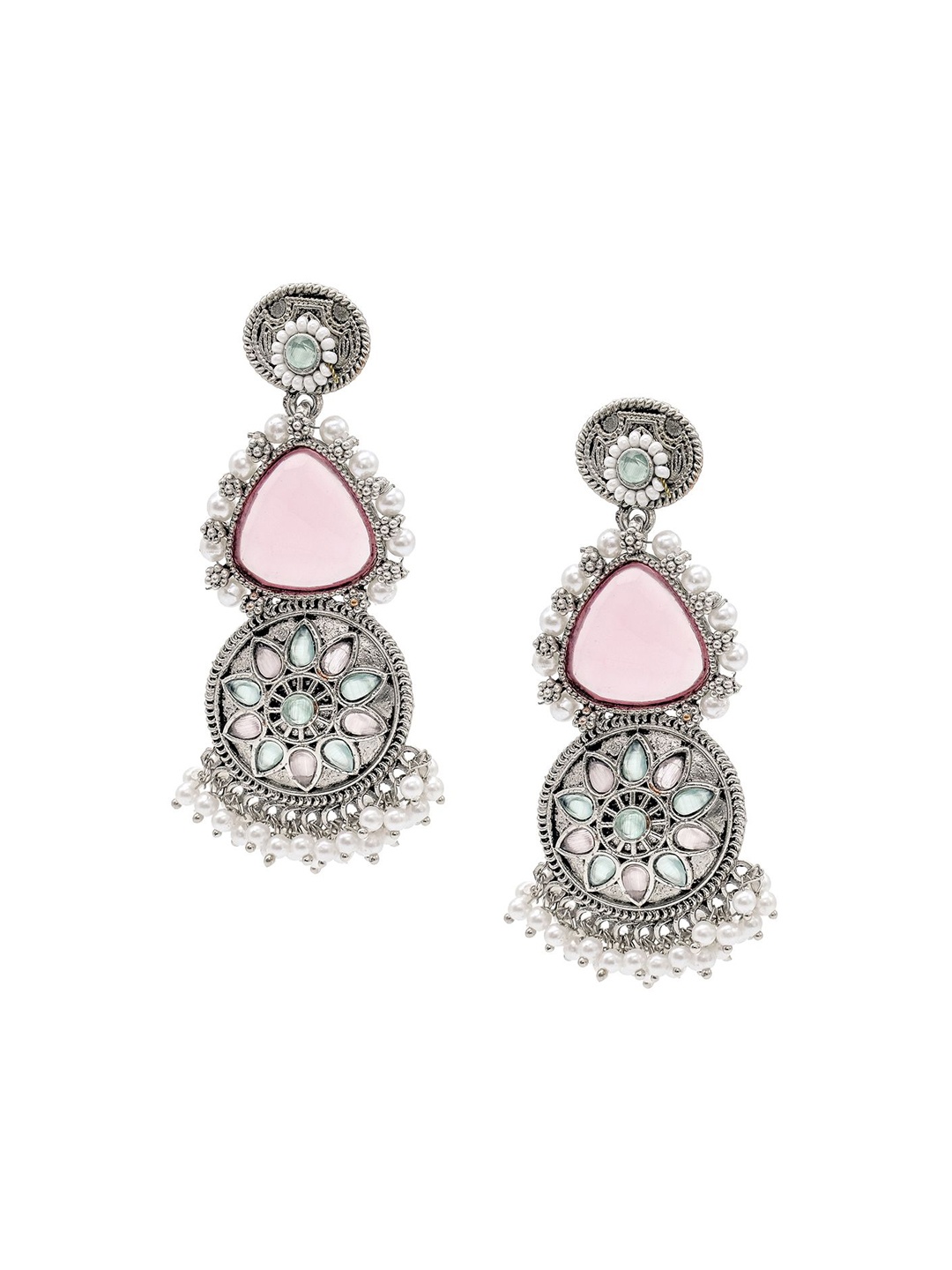 

Shining Jewel - By Shivansh Silver-Plated Cubic Zirconia Drop Earrings, Pink