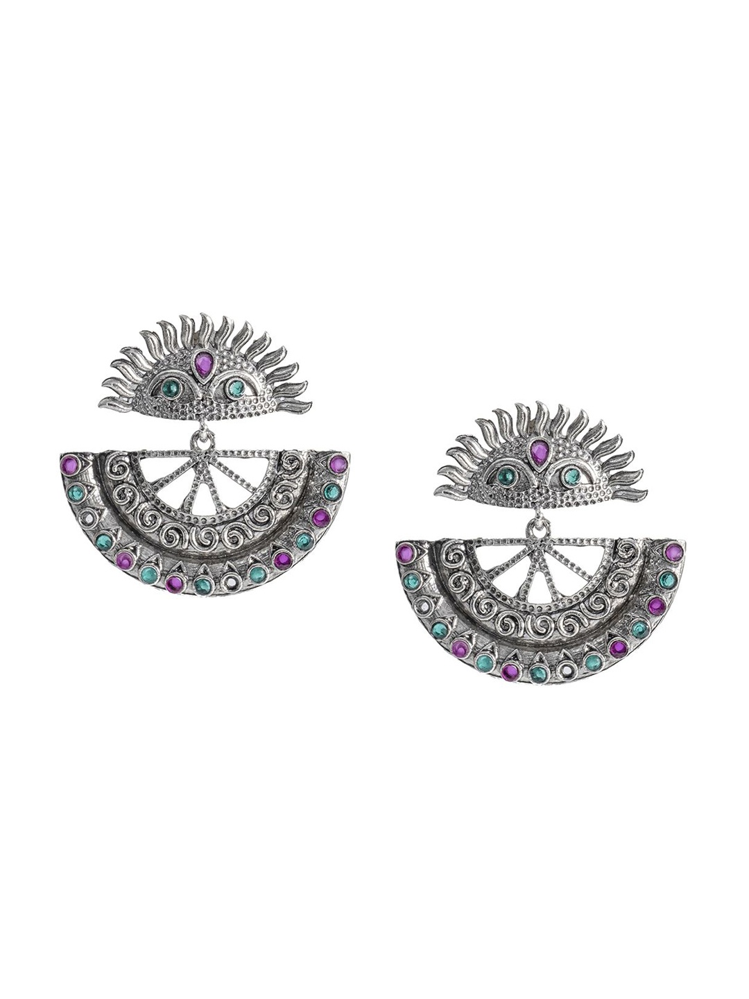 

Shining Jewel - By Shivansh Silver Plated Cubic Zirconia Studed Oxidised Drop Earrings