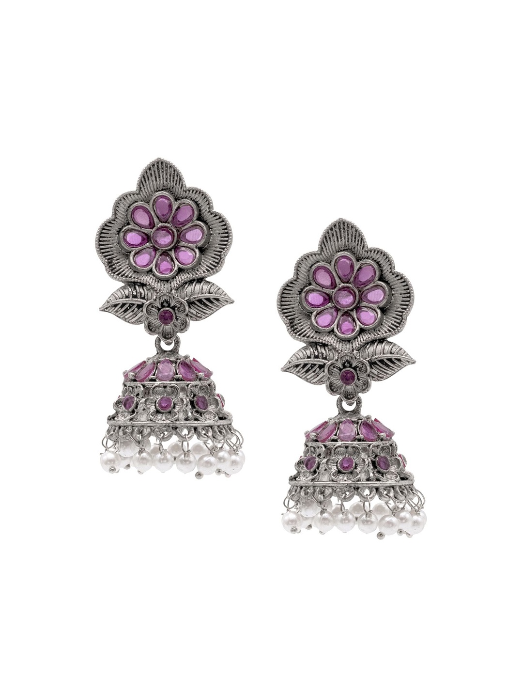 

Shining Jewel - By Shivansh Silver-Plated Cubic Zirconia Studed Oxidised Jhumkas