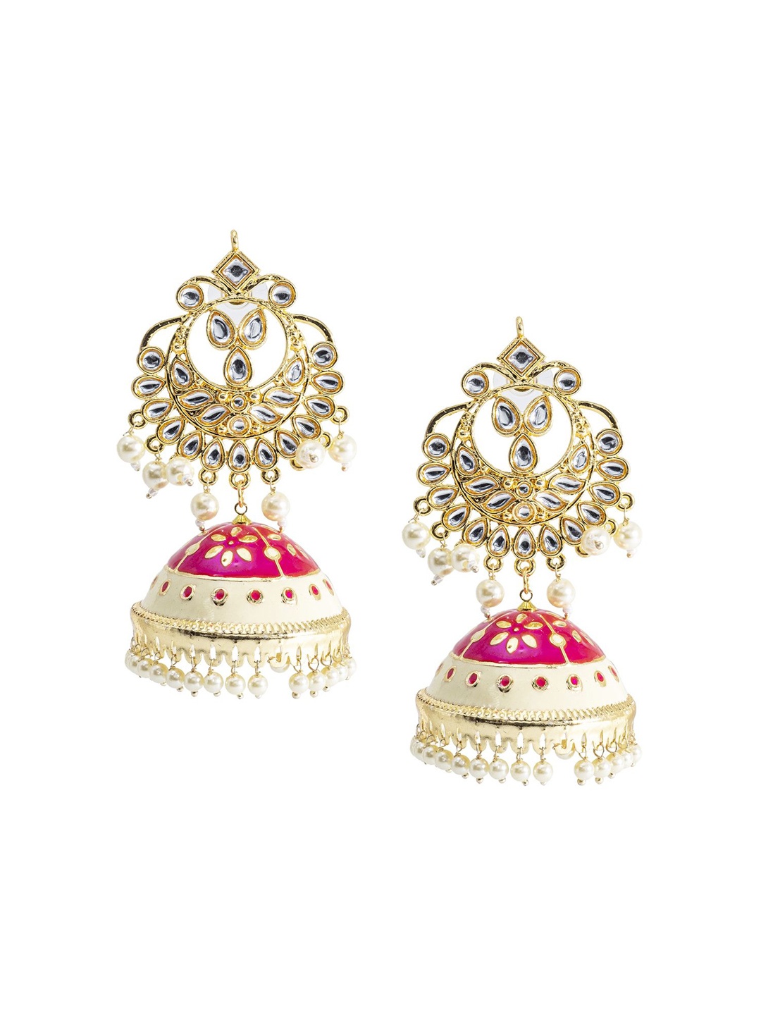 

Shining Jewel - By Shivansh Gold-Plated Cubic Zirconia Studed Jhumkas