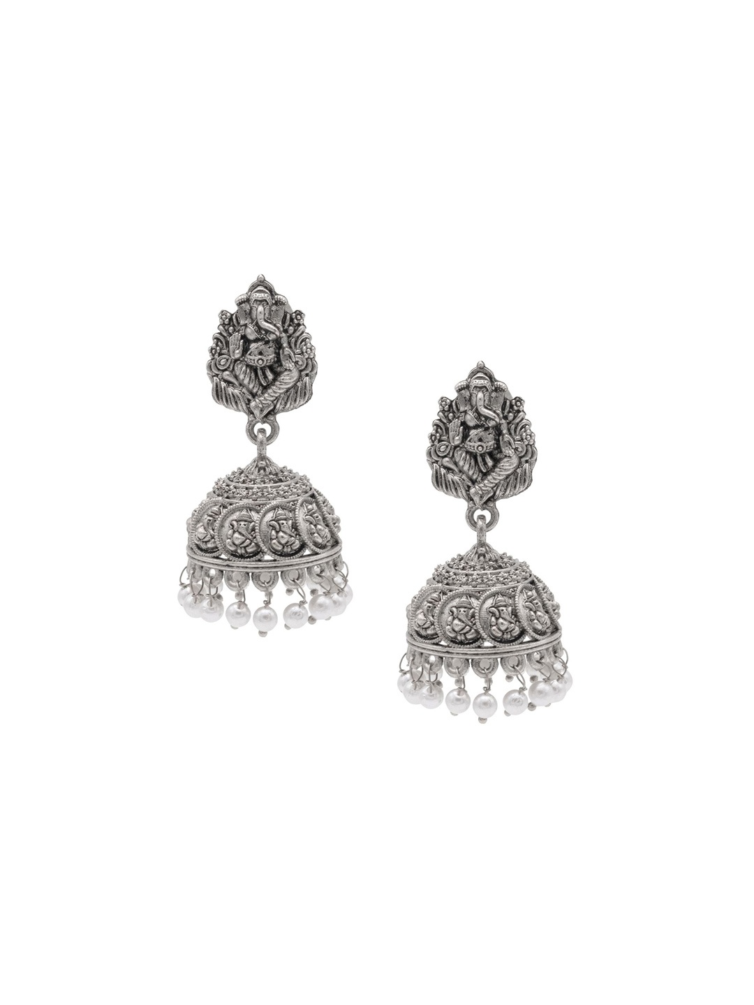 

Shining Jewel - By Shivansh Silver Plated Cubic Zirconia Studed Oxidised Jhumkas