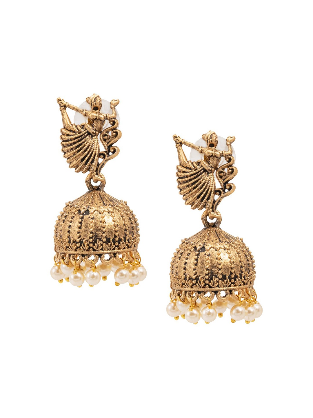 

Shining Jewel - By Shivansh Gold Plated Oxidised Cubic Zirconia Studed Jhumkas