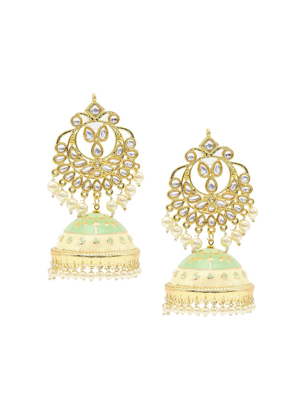 

Shining Jewel - By Shivansh Gold-Plated Cubic Zirconia Studed Jhumkas