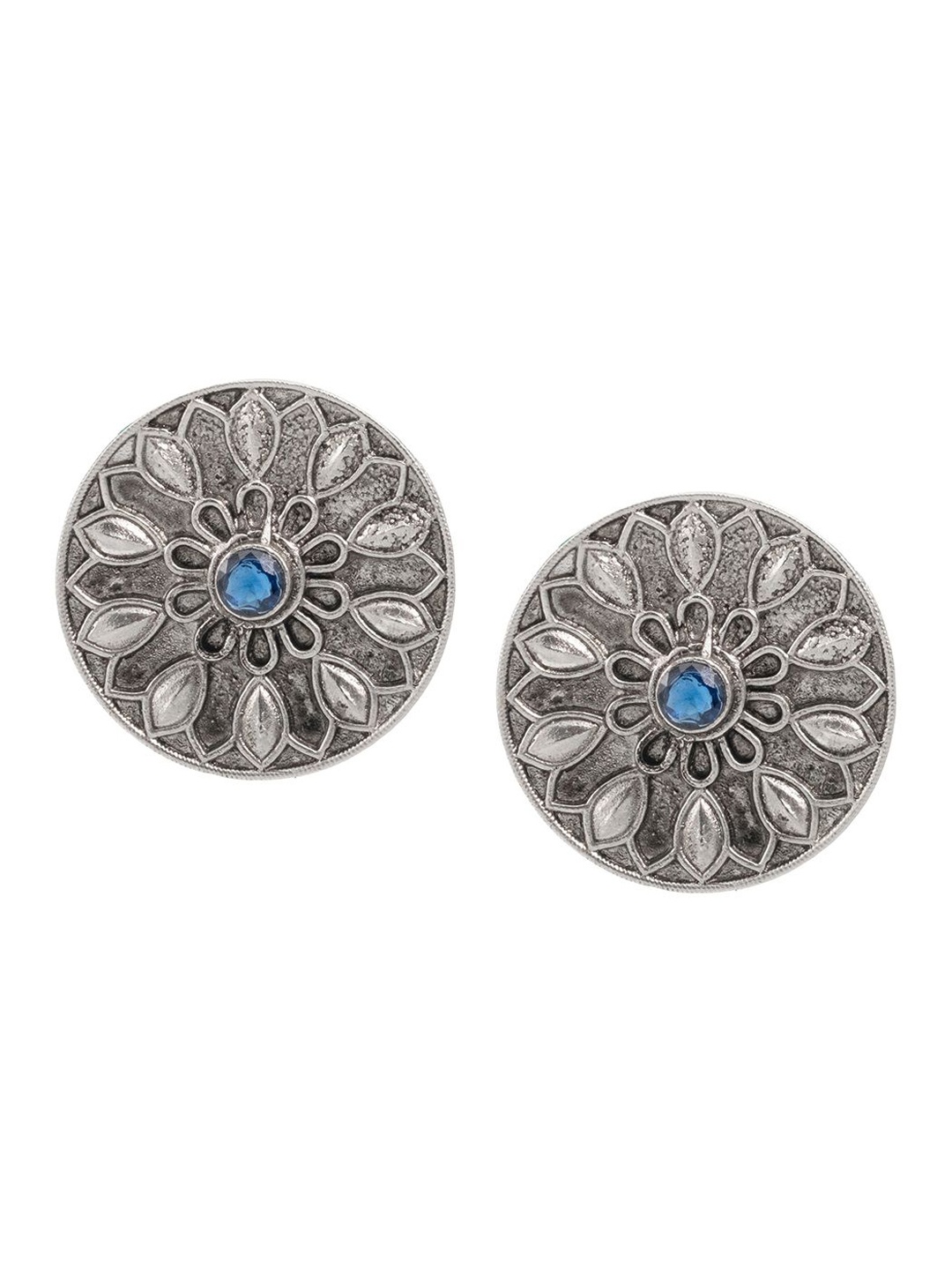 

Shining Jewel - By Shivansh Silver Plated Cubic Zirconia Studed Oxidised Stud Earrings