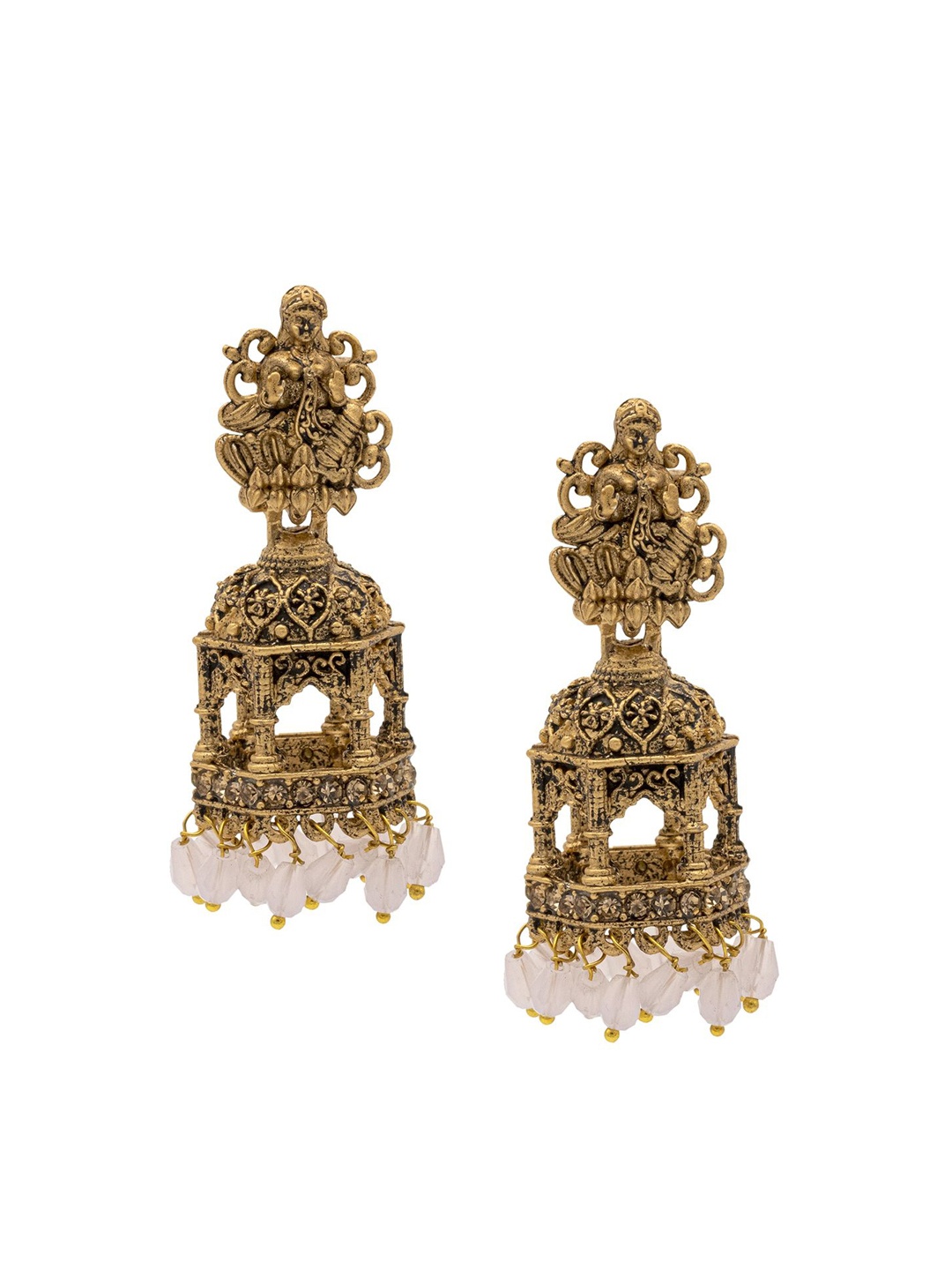 

Shining Jewel - By Shivansh Gold Plated Cubic Zirconia Studed Oxidised Temple Jhumkas