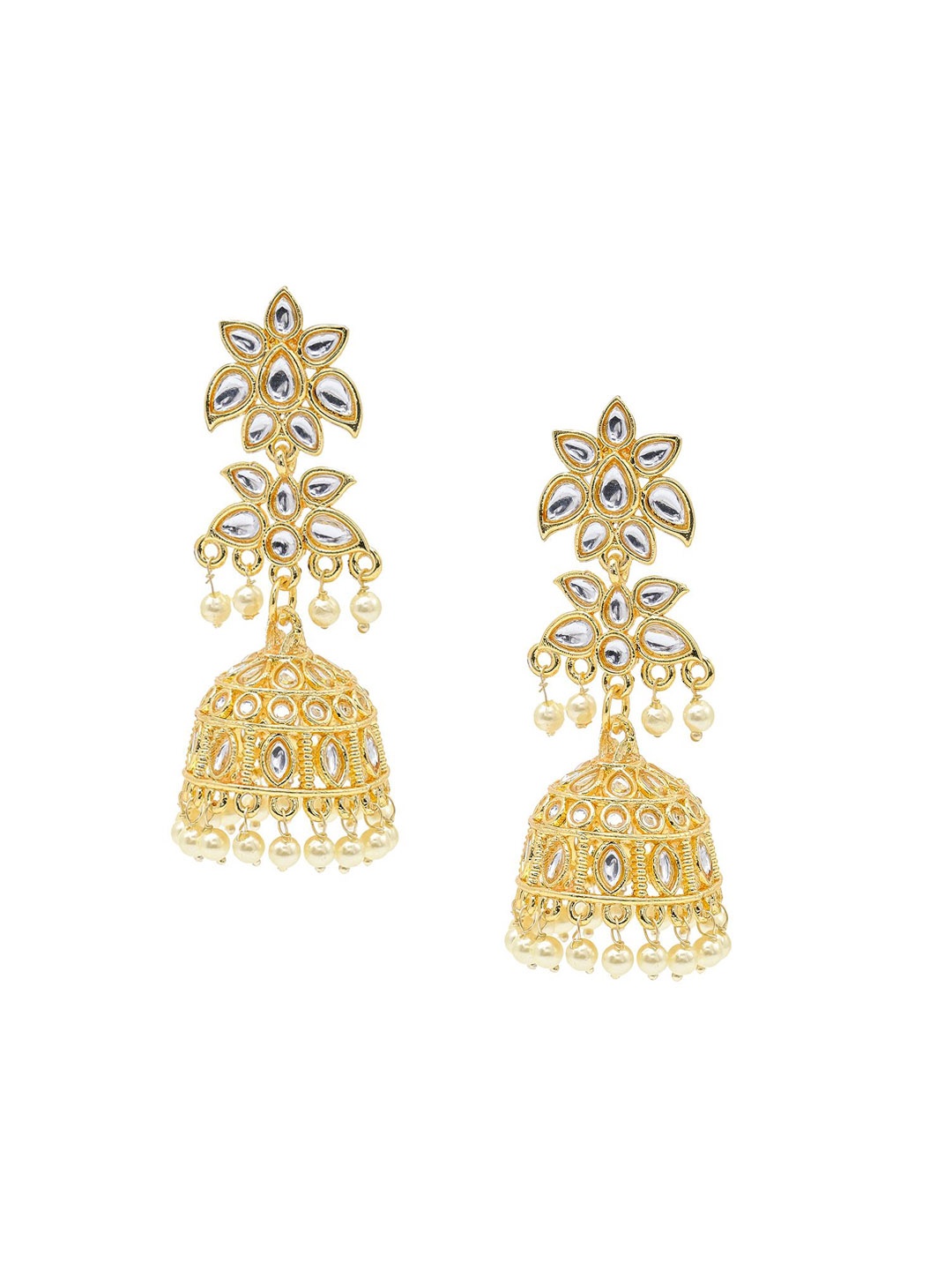 

Shining Jewel - By Shivansh Gold Plated Cubic Zirconia Studed Jhumkas