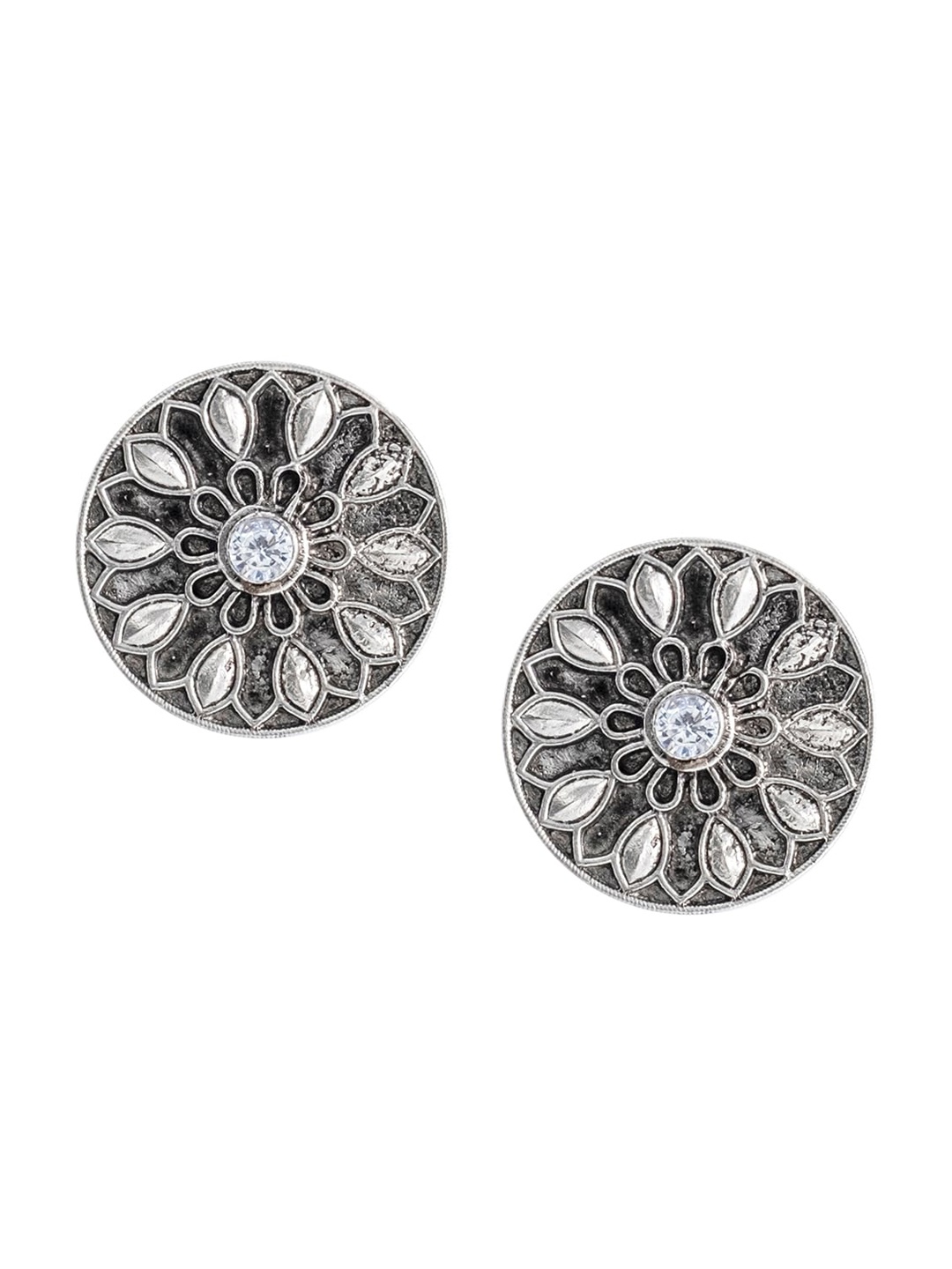 

Shining Jewel - By Shivansh Silver-Plated Alloy Artificial Beads Oxidised Studs Earrings, White