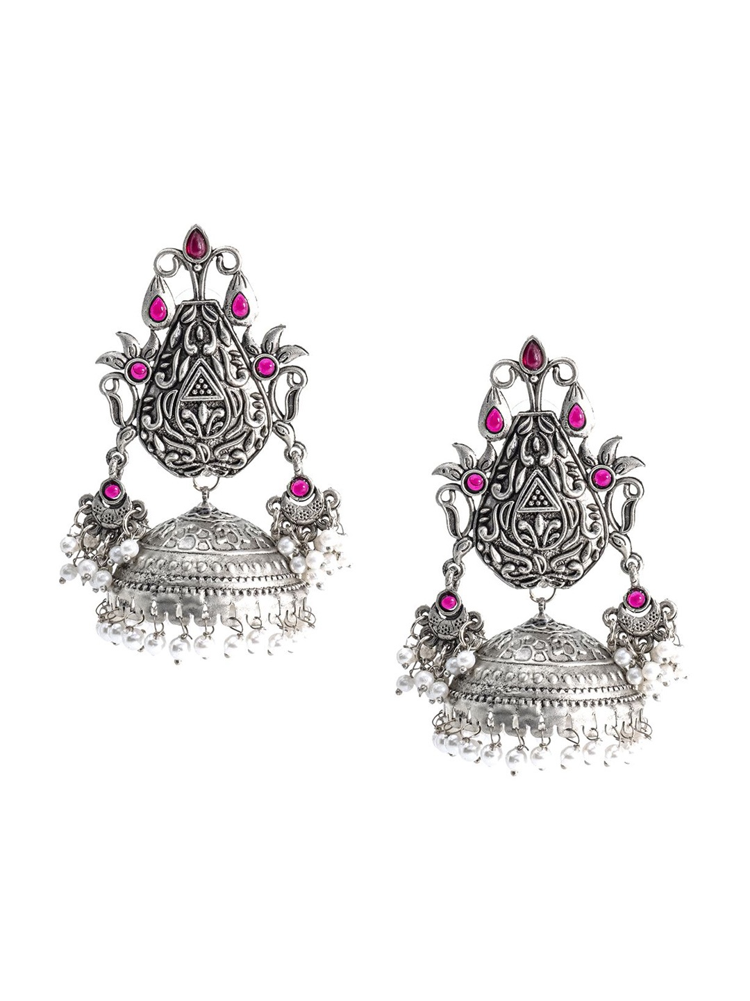

Shining Jewel - By Shivansh Silver-Plated Cubic Zirconia Contemporary Oxidised Jhumkas