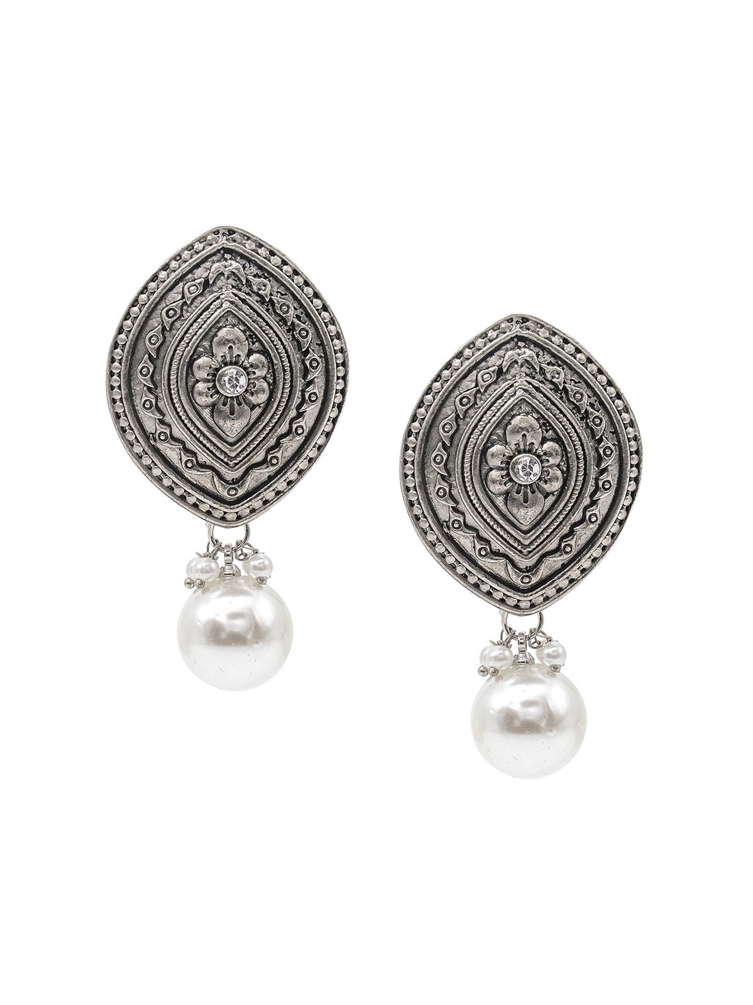 

Shining Jewel - By Shivansh Silver-Plated Oxidised Contemporary Drop Earrings