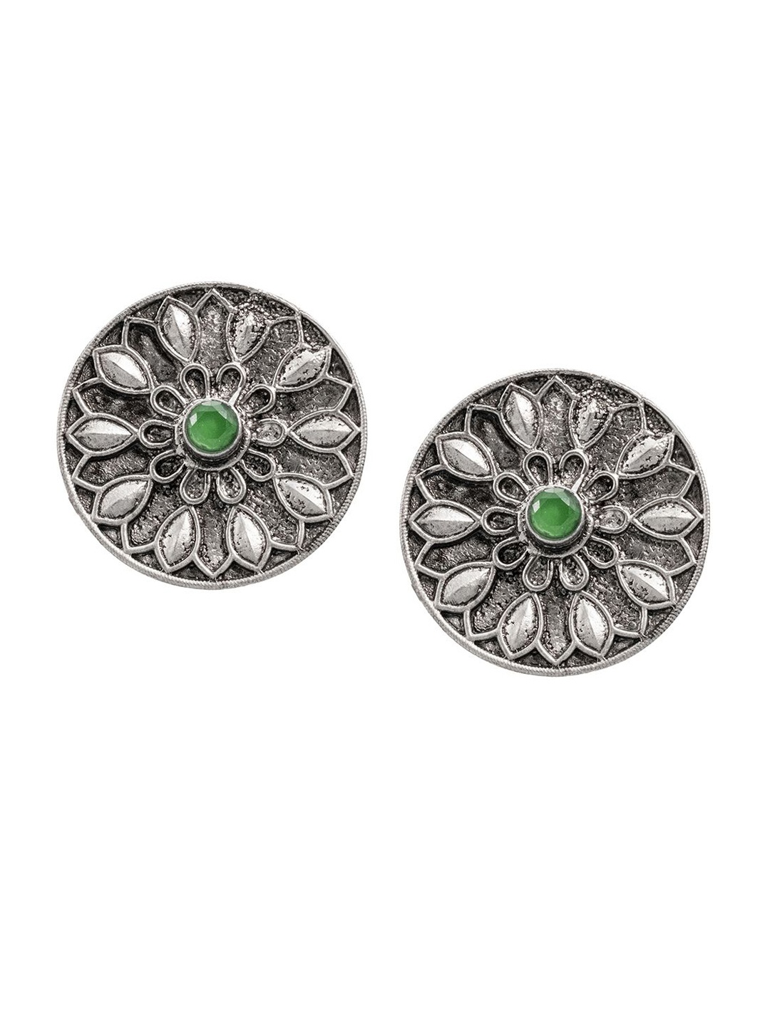 

Shining Jewel - By Shivansh Silver Plated Cubic Zirconia Circular Oxidised Stud Earrings