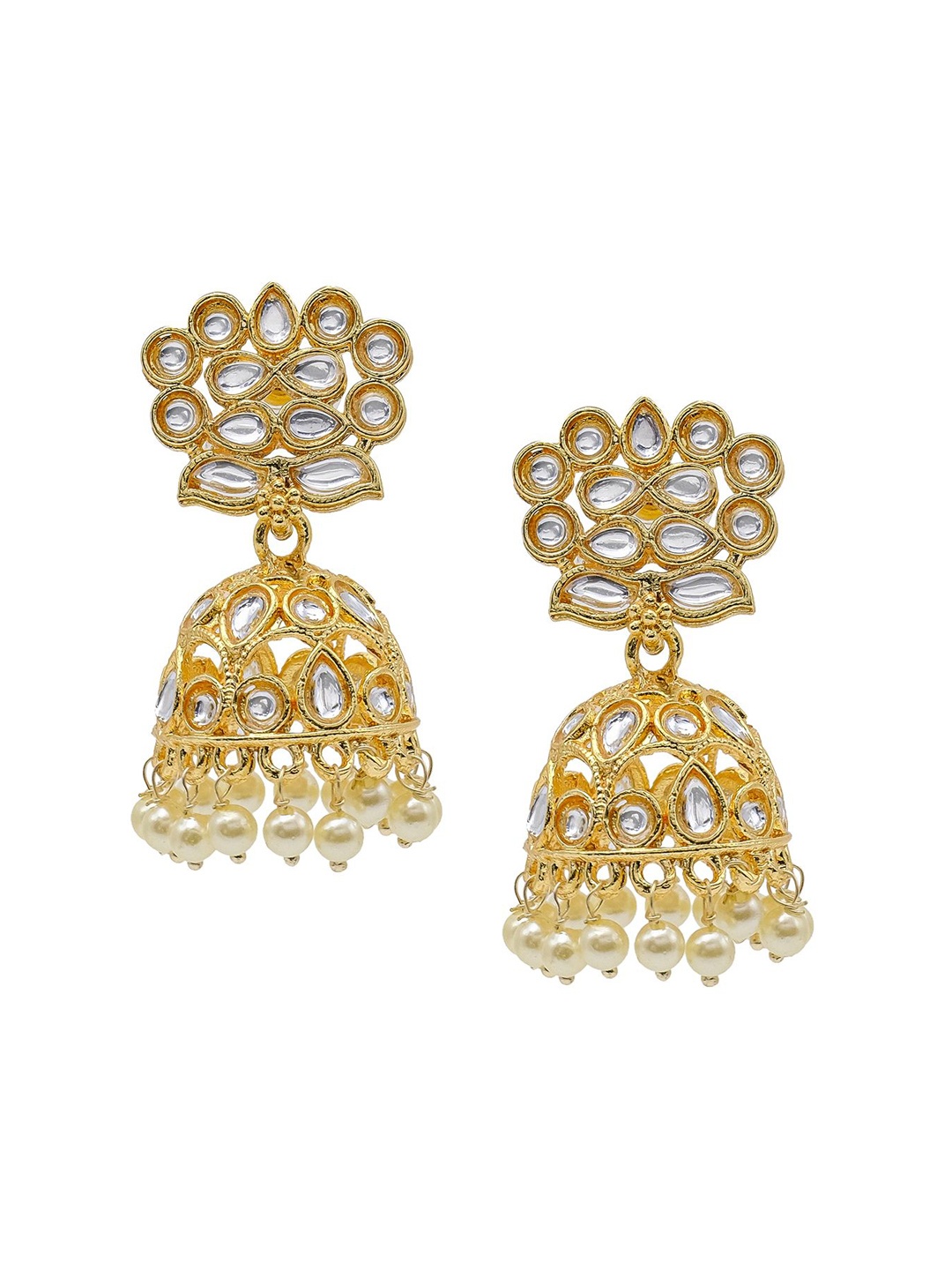 

Shining Jewel - By Shivansh Gold Plated Cubic Zirconia Dome Shaped Jhumkas