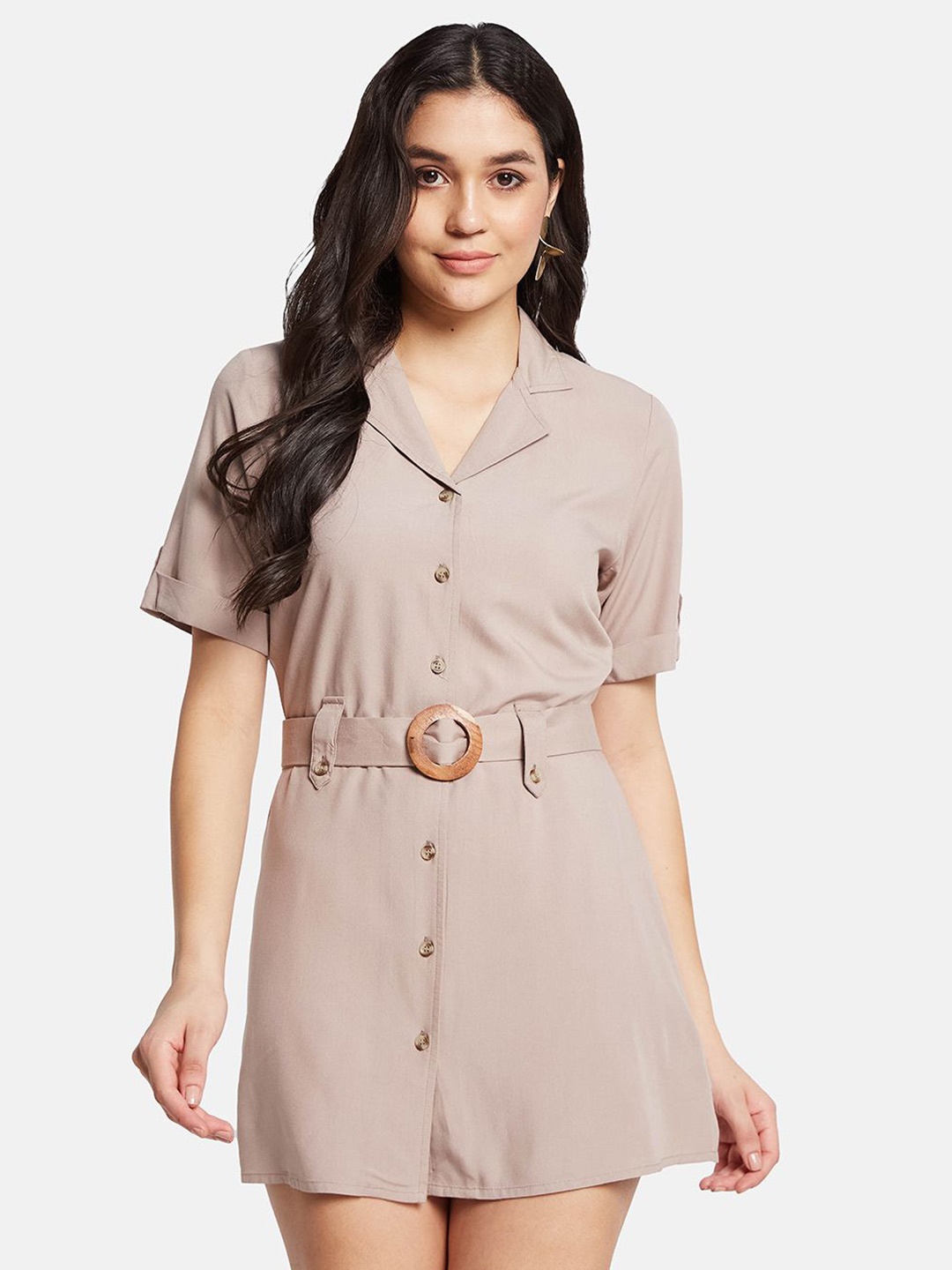 

METTLE Women Shirt Mini Dress, Beige