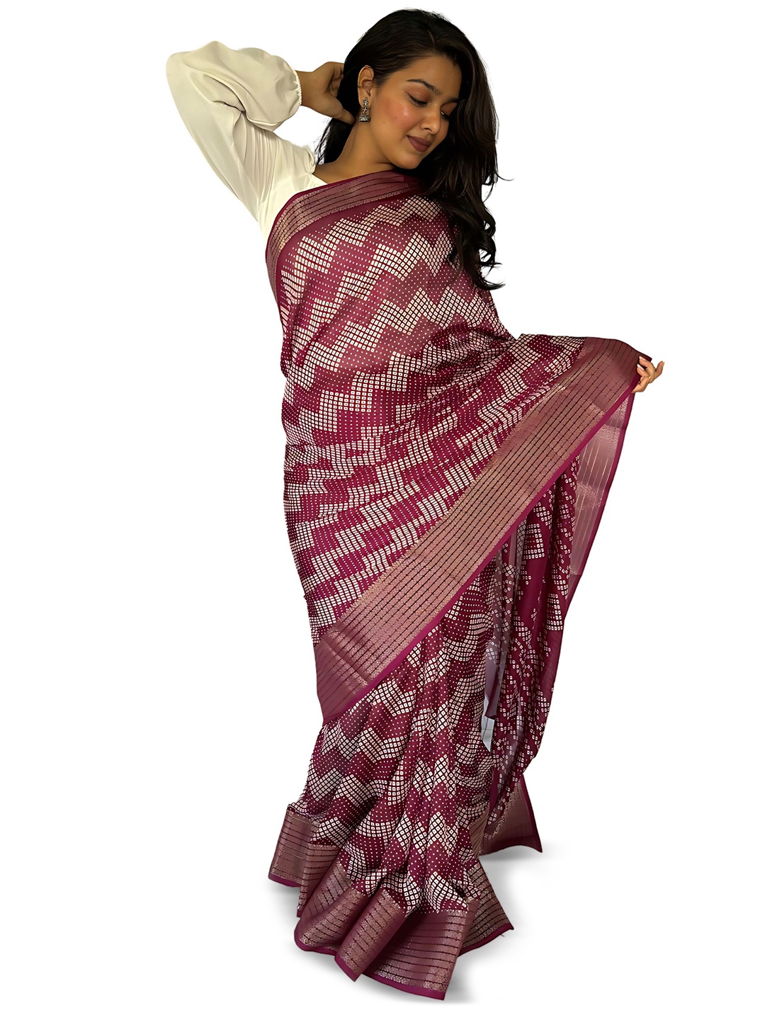 

Sanwariya Silk Printed Zari Chanderi Saree, Maroon