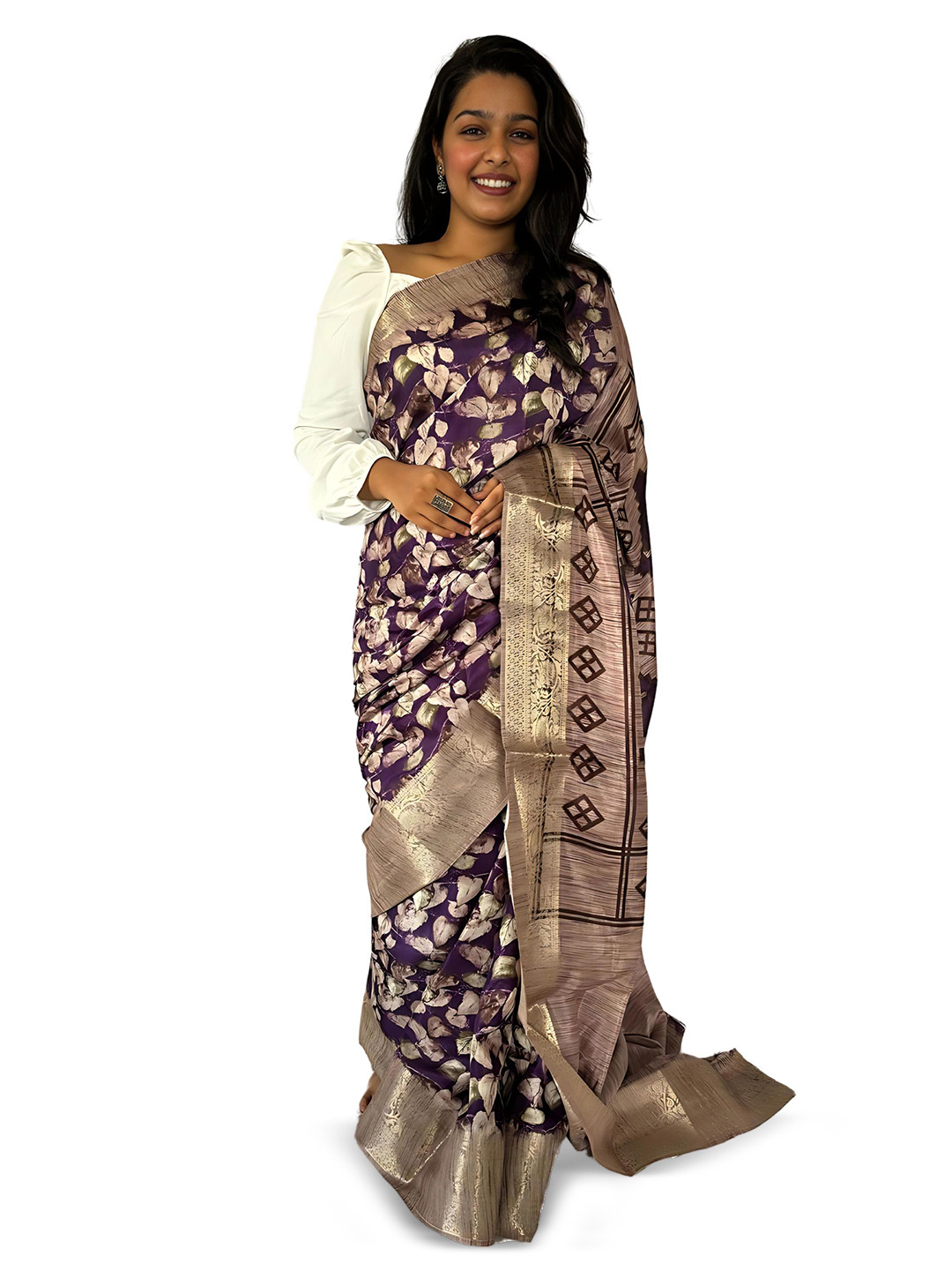 

Sanwariya Silk Floral Zari Chanderi Saree, Purple