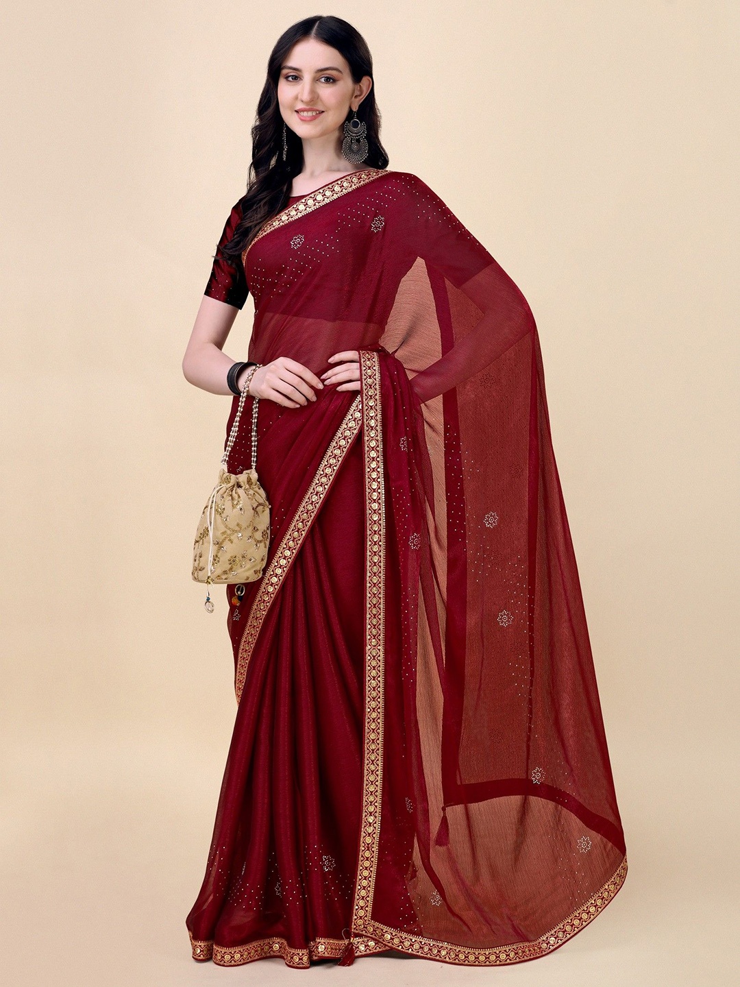 

HERE&NOW Embellished Sequinned Saree, Maroon