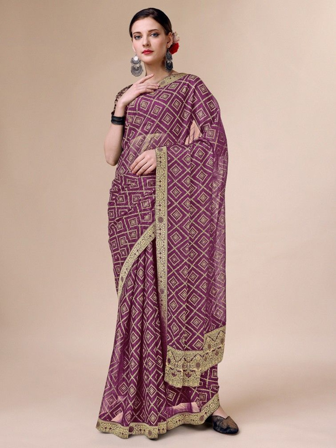 

HERE&NOW Bandhani Pure Chiffon Saree, Purple