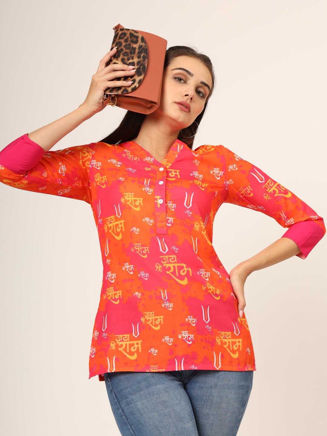 

CHARMGAL Women Ethnic Motifs Printed Kurti, Orange