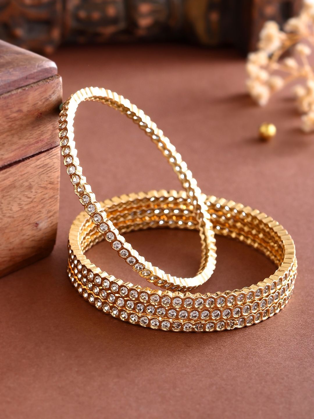

Voylla Set Of 4 Gold Plated Cubic Zirconia Studded Bangles