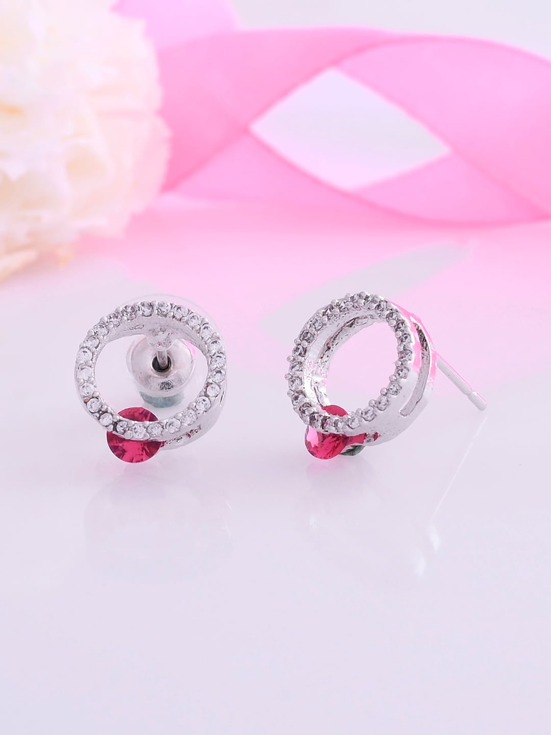 

Voylla Rhodium-Plated Contemporary Brass Artificial Stones Drop Earrings, Silver