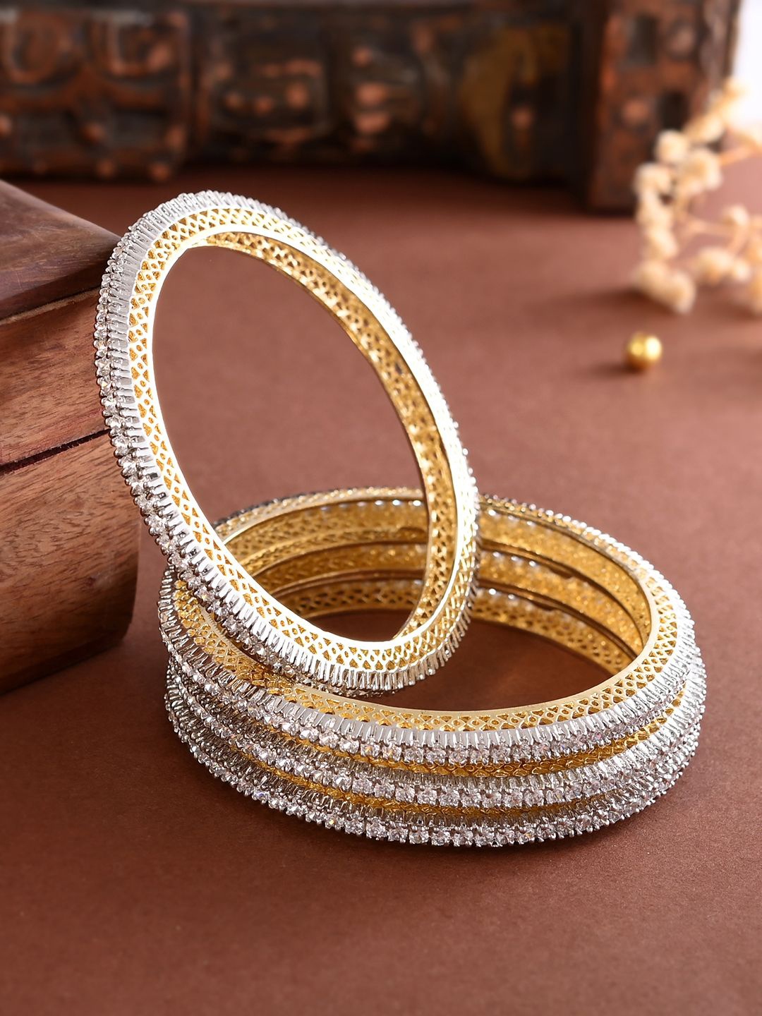 

Voylla Set Of 4 Gold Plated Cubic Zirconia Studded Bangles