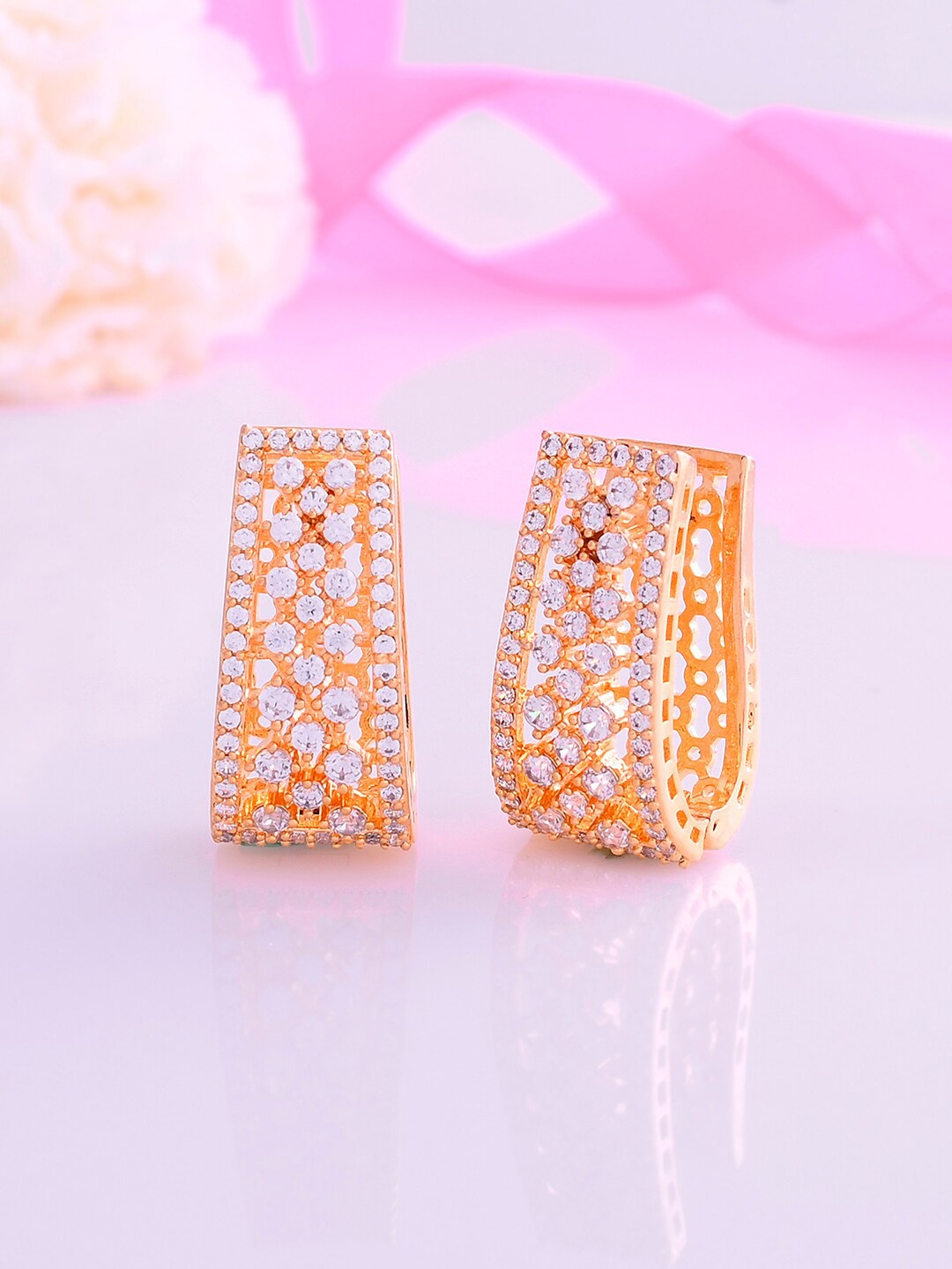 

Voylla Gold-Plated Contemporary Brass Artificial Stones Antique Drop Earrings