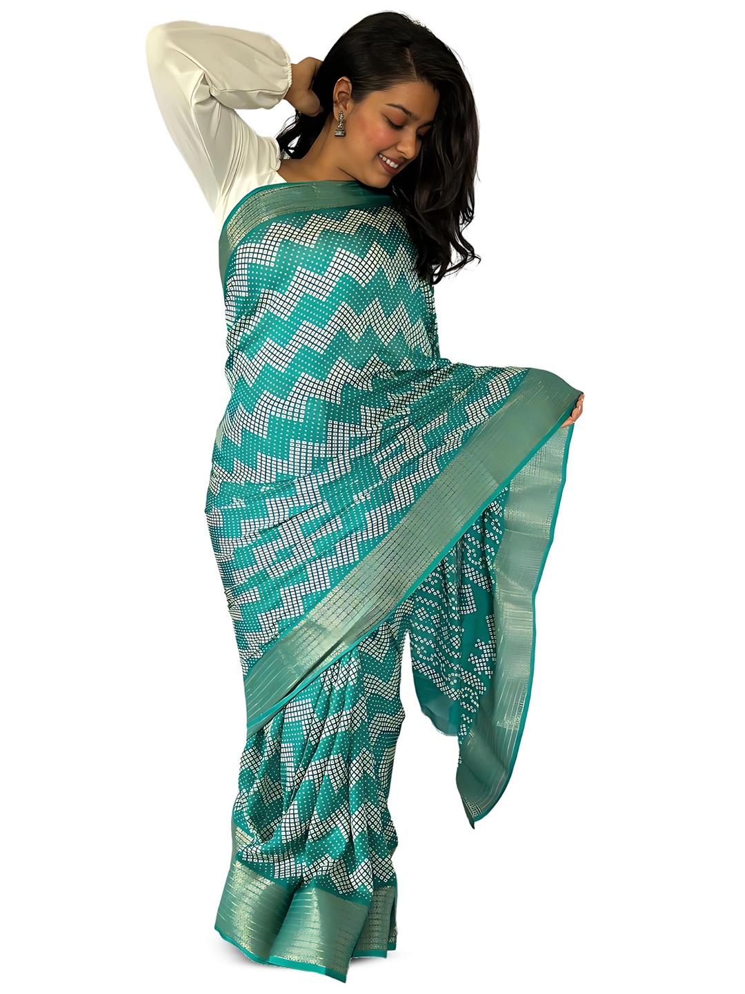

SANJANA SILK Bandhani Zari Chanderi Saree, Blue