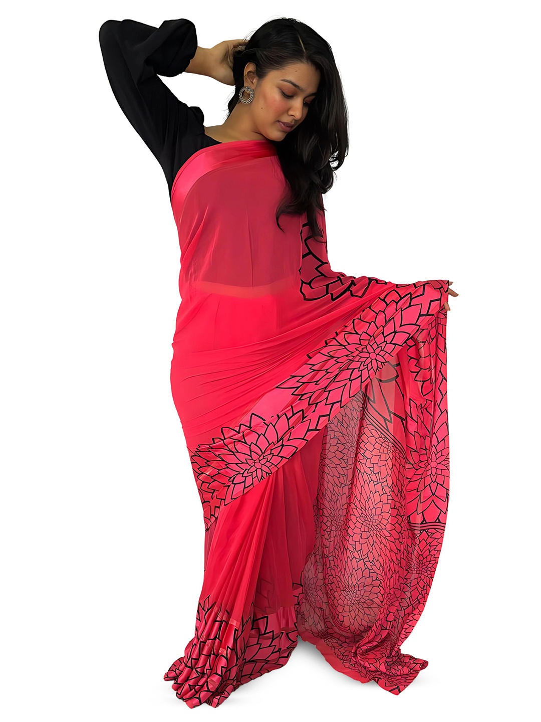Sanwariya Silk Floral Pure Georgette Saree, Pink