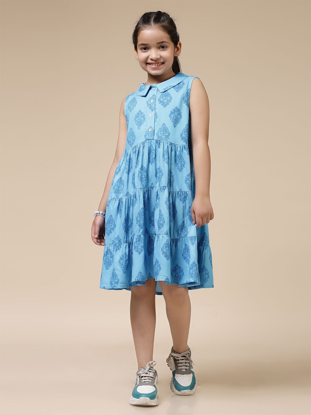 

BAESD Ethnic Motifs Peter Pan Collar A-Line Dress, Blue