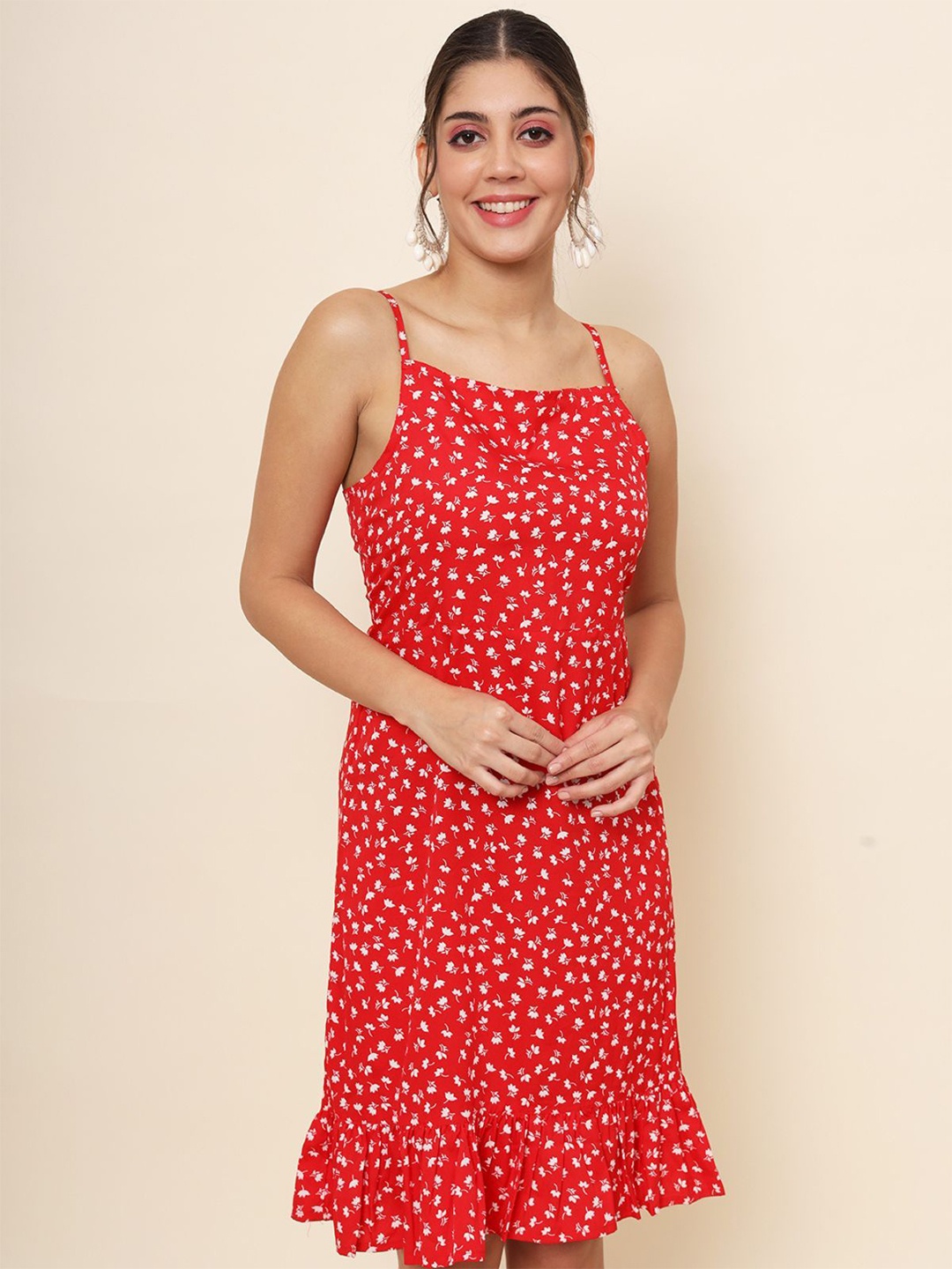 

ODETTE Floral Print Chiffon A-Line Dress, Red