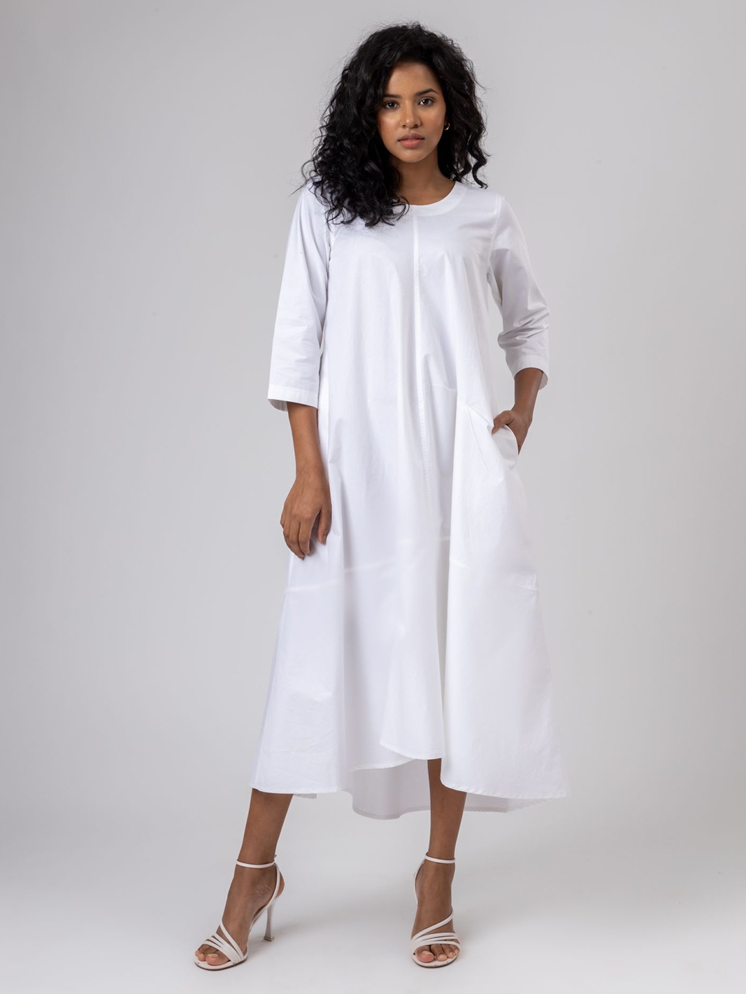 

Doodlage Round Neck Cotton Midi Dress, White