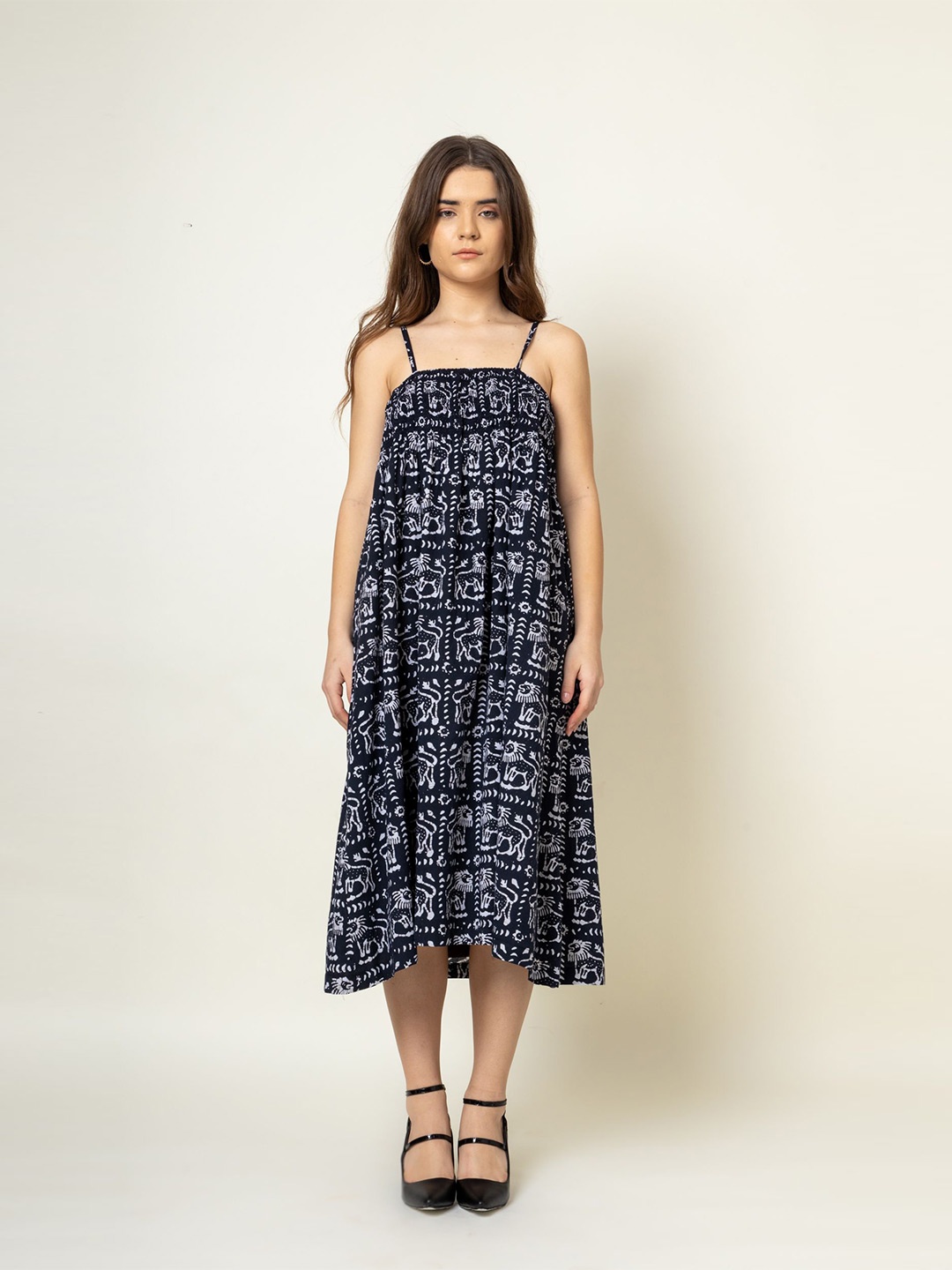 

Doodlage Tribal Print A-Line Midi Dress, Black