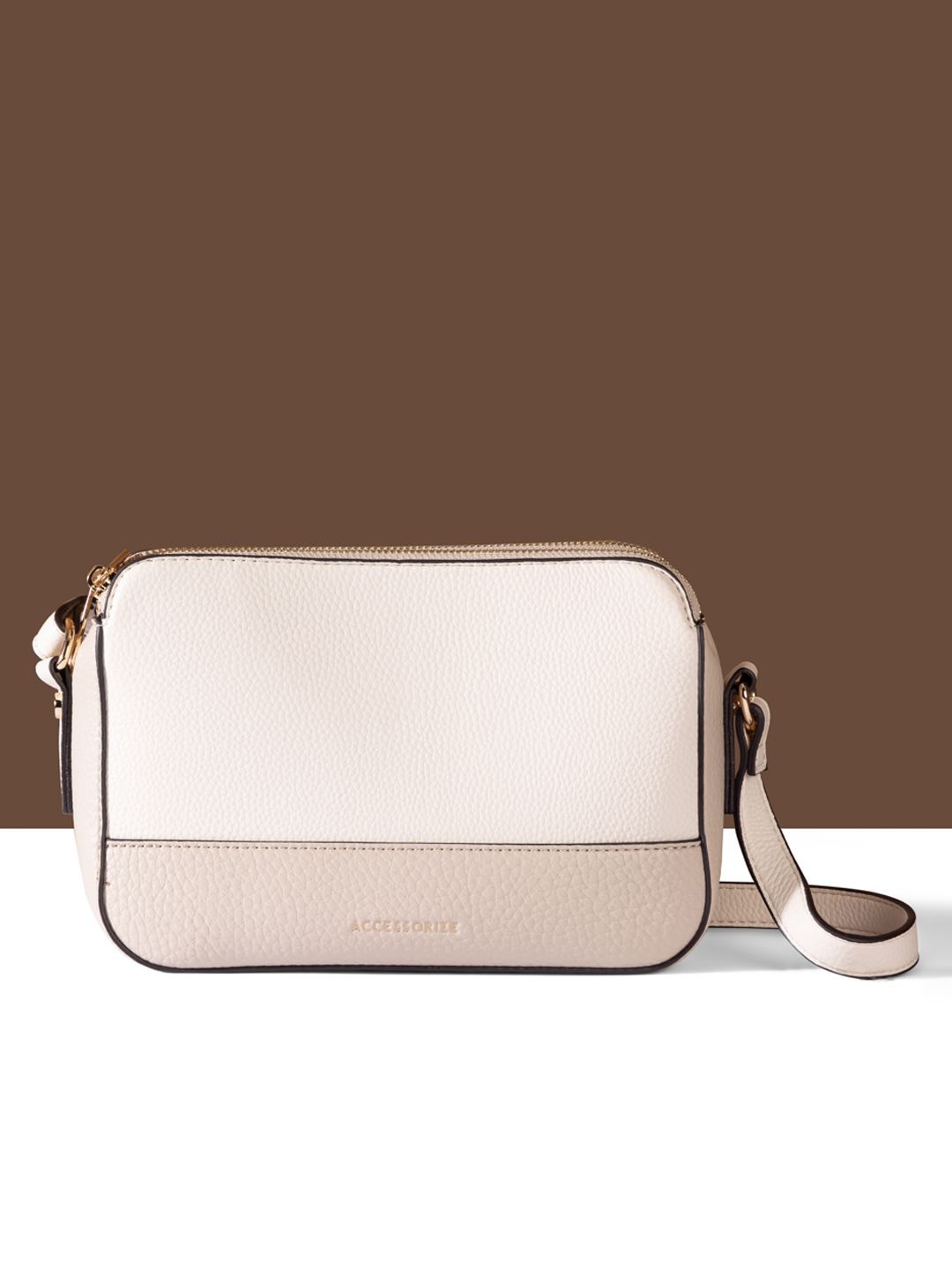 

Accessorize Women Colourblocked PU Structured Sling Bag, Cream