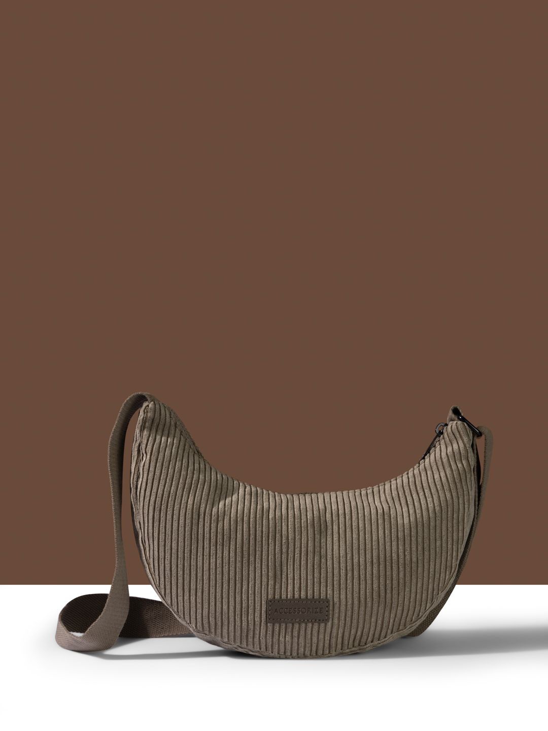 

Accessorize Women Textured Half Moon Shoulder Bag with Cut Work, Khaki