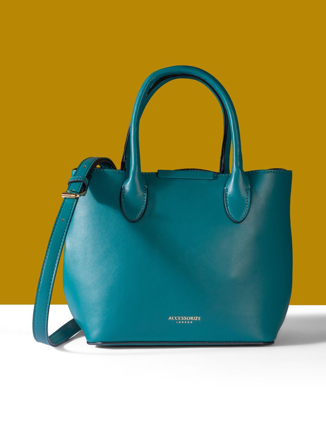 Accessorize Women PU Solid Structured Handheld Bag, Teal