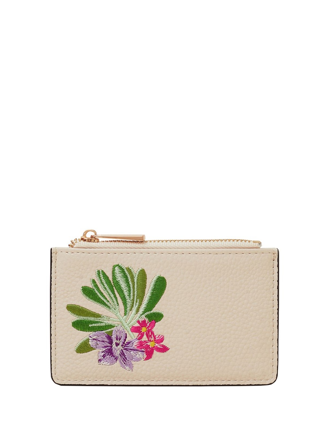 

Accessorize Women Floral Embroidered Zip Around Wallet, Cream