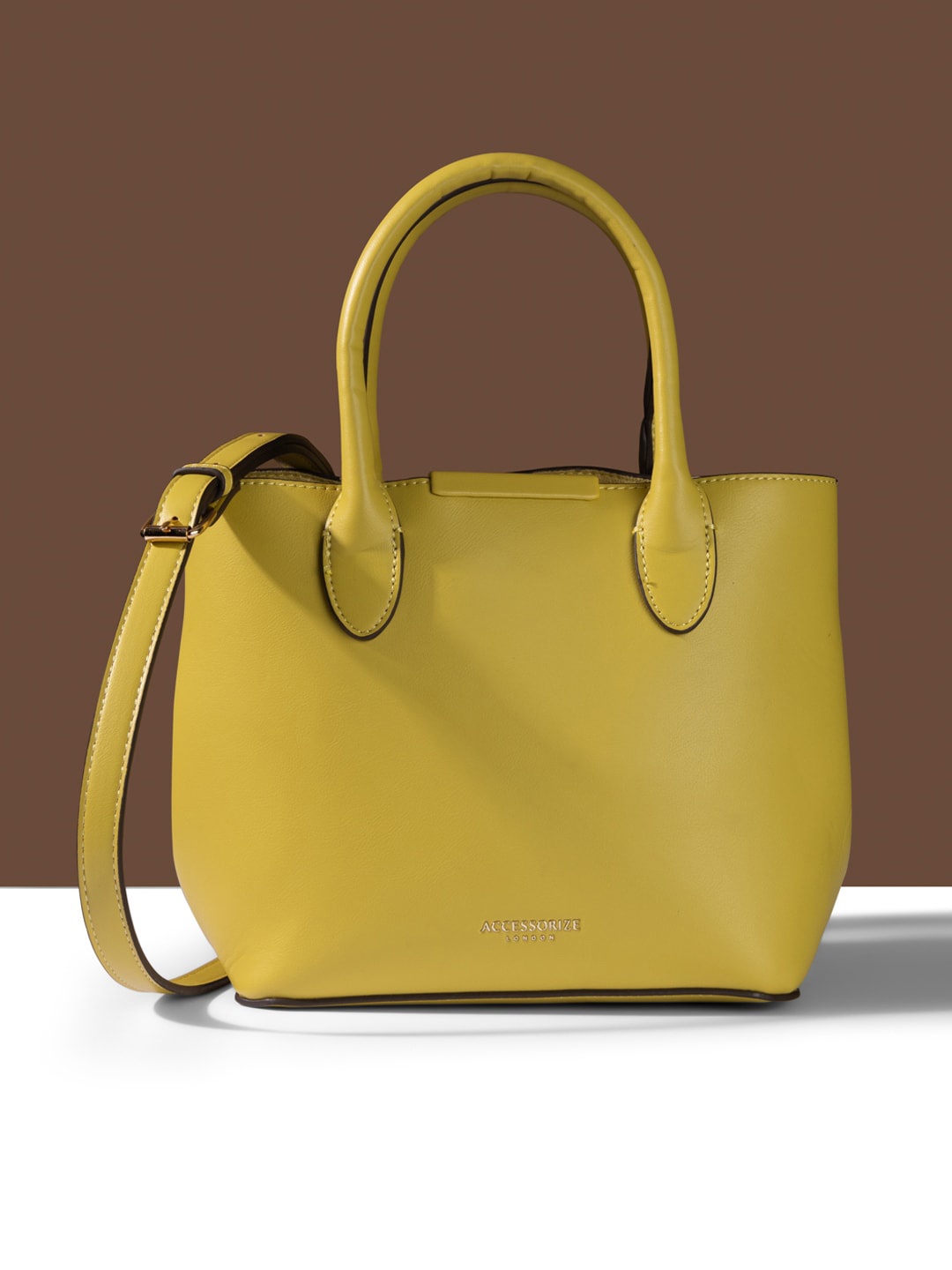 

Accessorize Women Solid PU Structured Satchel Handbags, Yellow