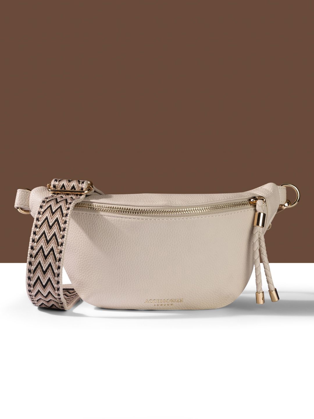 

Accessorize Textured PU Oversized Half Moon Hobo Bag with Tasselled, Cream